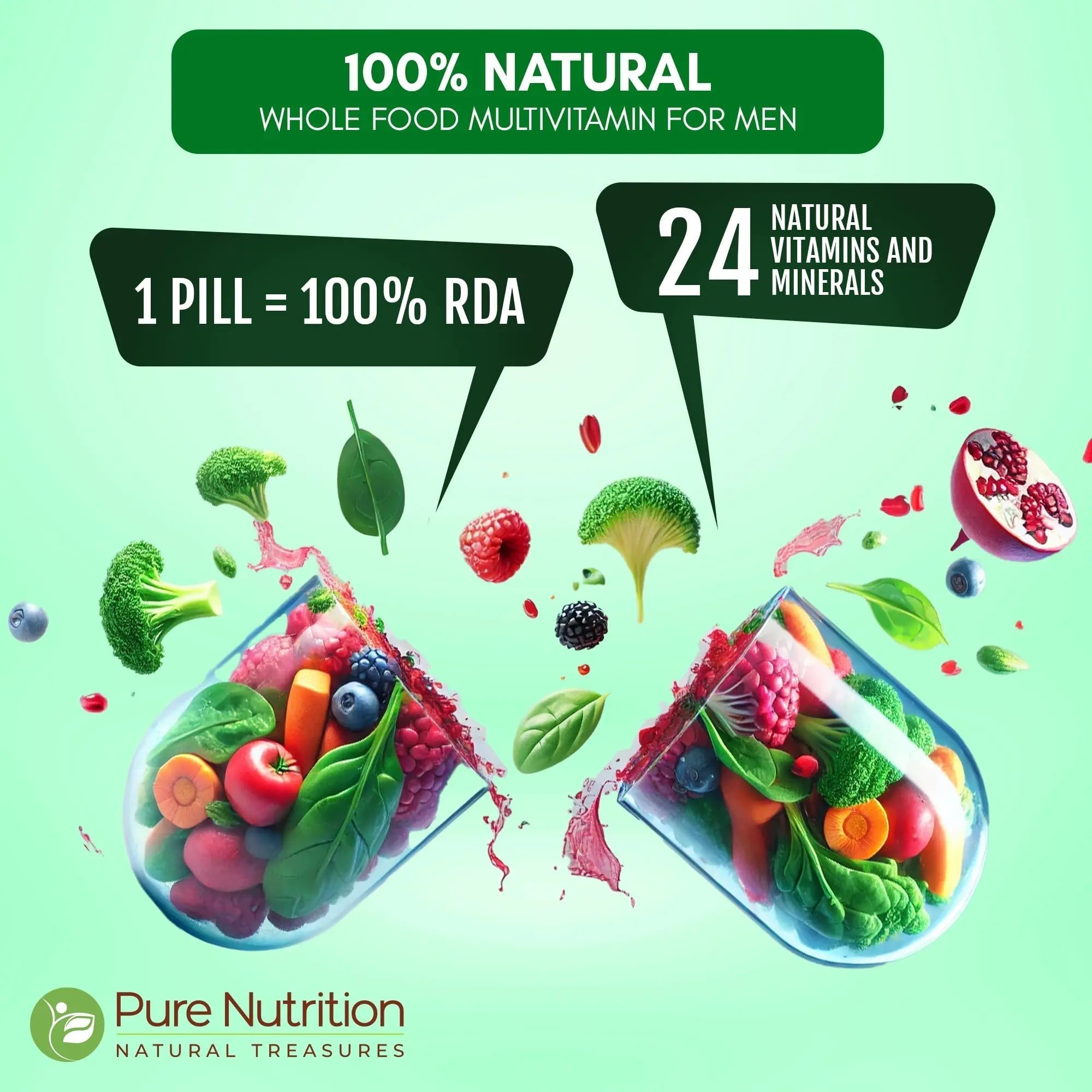 Pure Nutrition Whole Food Multivitamins for Men | 90 Tabs | One-A-Day | 100% RDA | 24 Natural Vitamins and Minerals | PURE NUTRITION NATURAL TREASURES buy supplements canada