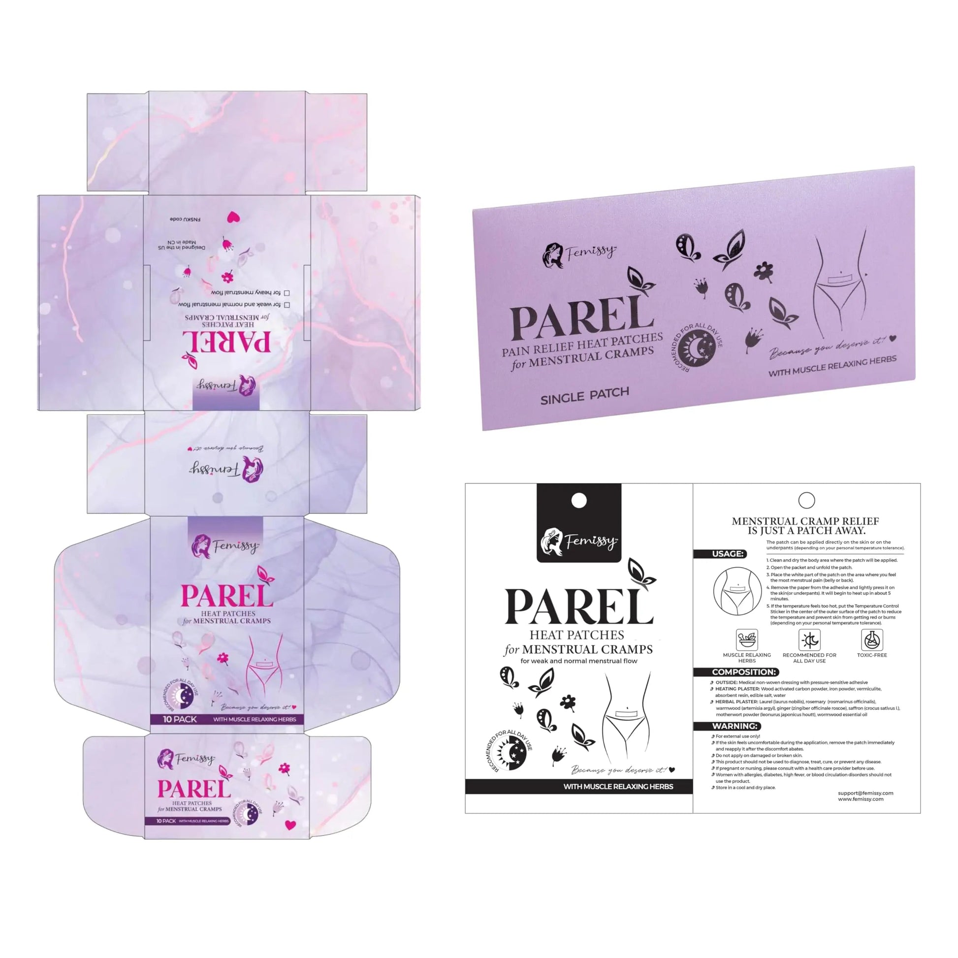 Heat Patches for Menstrual Cramps Based on Flow Strength, 10 Period Patches for Weak & Normal Flow & 1 Single Patch with Natural Herbs & Oils; Disposable Stick On Heating Pads Cramp-Free Period Femissy buy supplements canada