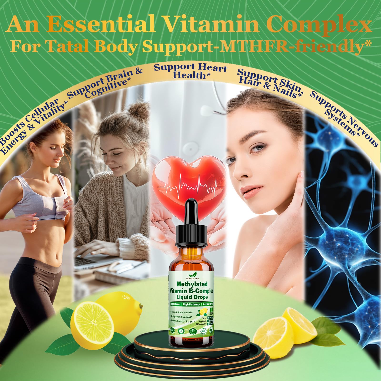 Methylated B Complex Liquid Drop Complete 9-in-1 Methyl B Vitamins w. B12 Methylfolate Inositol Choline TMG Vitamin C E, Super B-Complex Methylated for MTHFR Support, Energy Mood Nerve & Brain Health1 Vita PLynxera buy supplements canada
