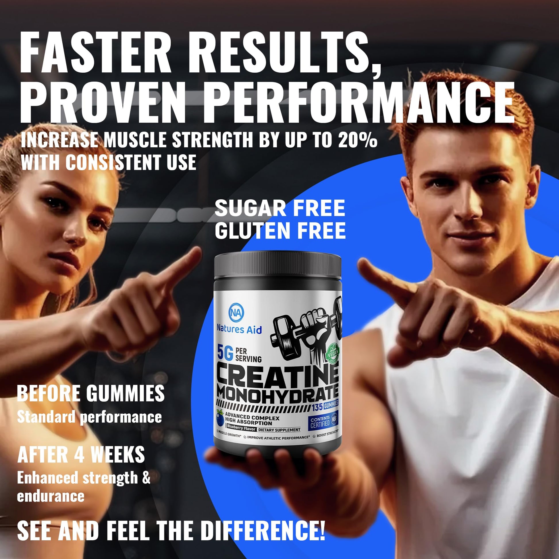 Natures Aid NSF Certified Creatine Gummy 5g - Creatine Monohydrate Gummies – Pre-Workout Energy & Muscle Growth Support for Men & Women Natures Aid buy supplements canada