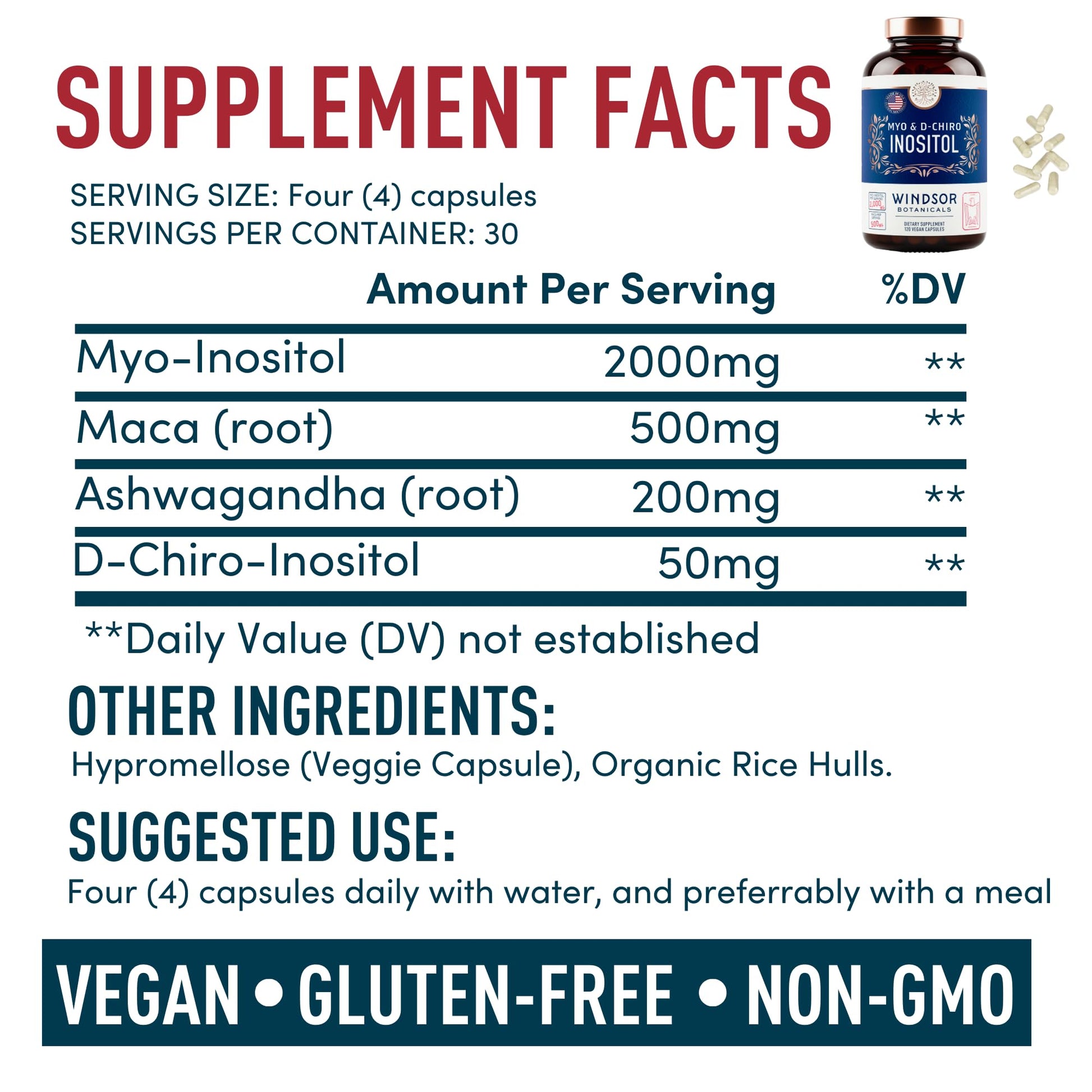 Myo-Inositol & D-Chiro Inositol 40:1 Ratio 2,000 mg - PCOS Supplements with Maca Root & Ashwagandha - Ovarian Health Support Vitamins - Hormone & Fertility Supplements for Women - 120 Vegan Caps WINDSOR BOTANICALS buy supplements canada