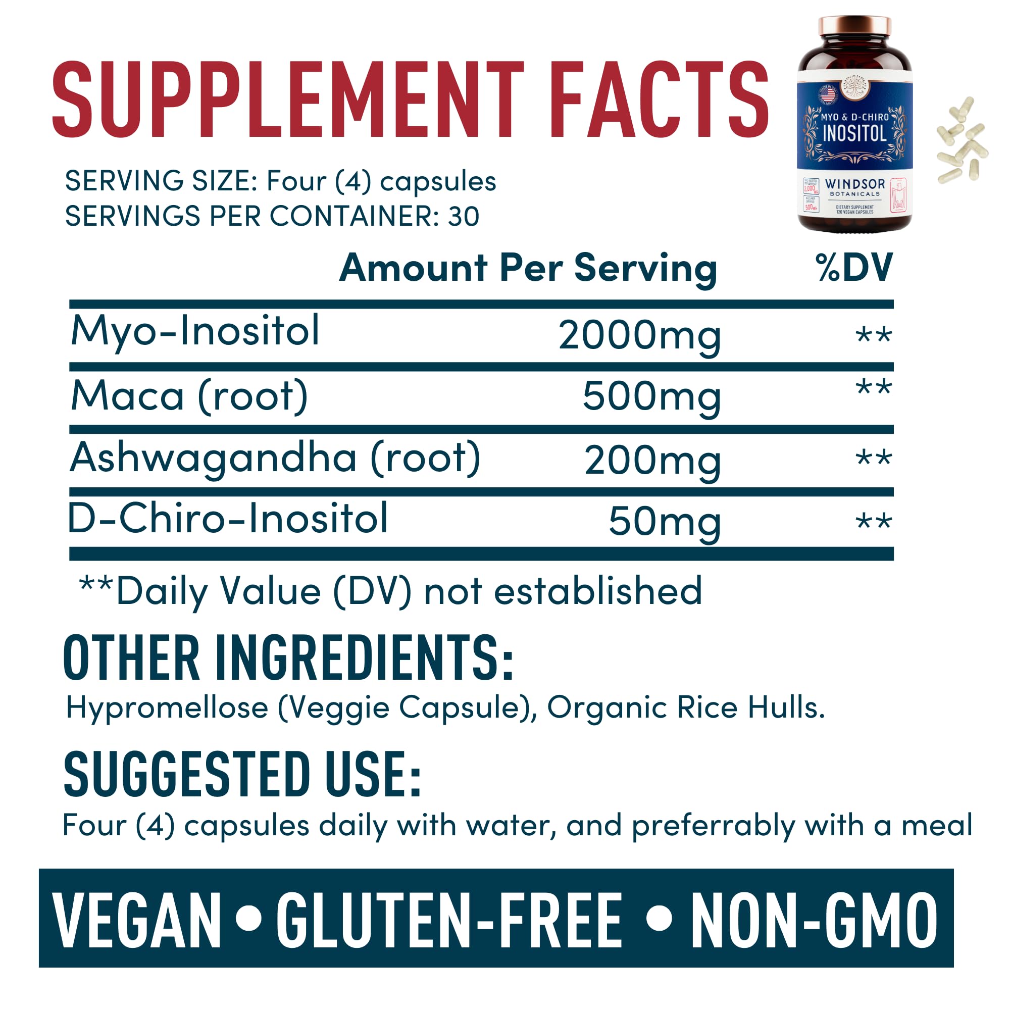 Myo-Inositol & D-Chiro Inositol 40:1 Ratio 2,000 mg - PCOS Supplements with Maca Root & Ashwagandha - Ovarian Health Support Vitamins - Hormone & Fertility Supplements for Women - 120 Vegan Caps WINDSOR BOTANICALS buy supplements canada