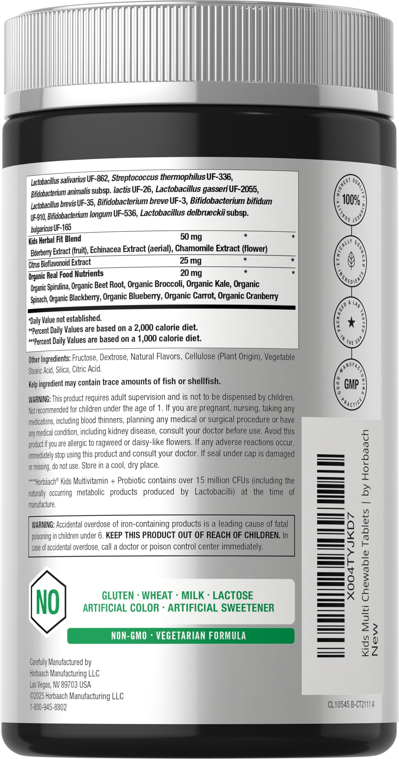 Horbäach Kids Multivitamin with Probiotics | 100 Chewable Tablets | Fruit Punch Flavor | Vegetarian, Non-GMO, Gluten Free Children's Supplement Horbäach buy supplements canada