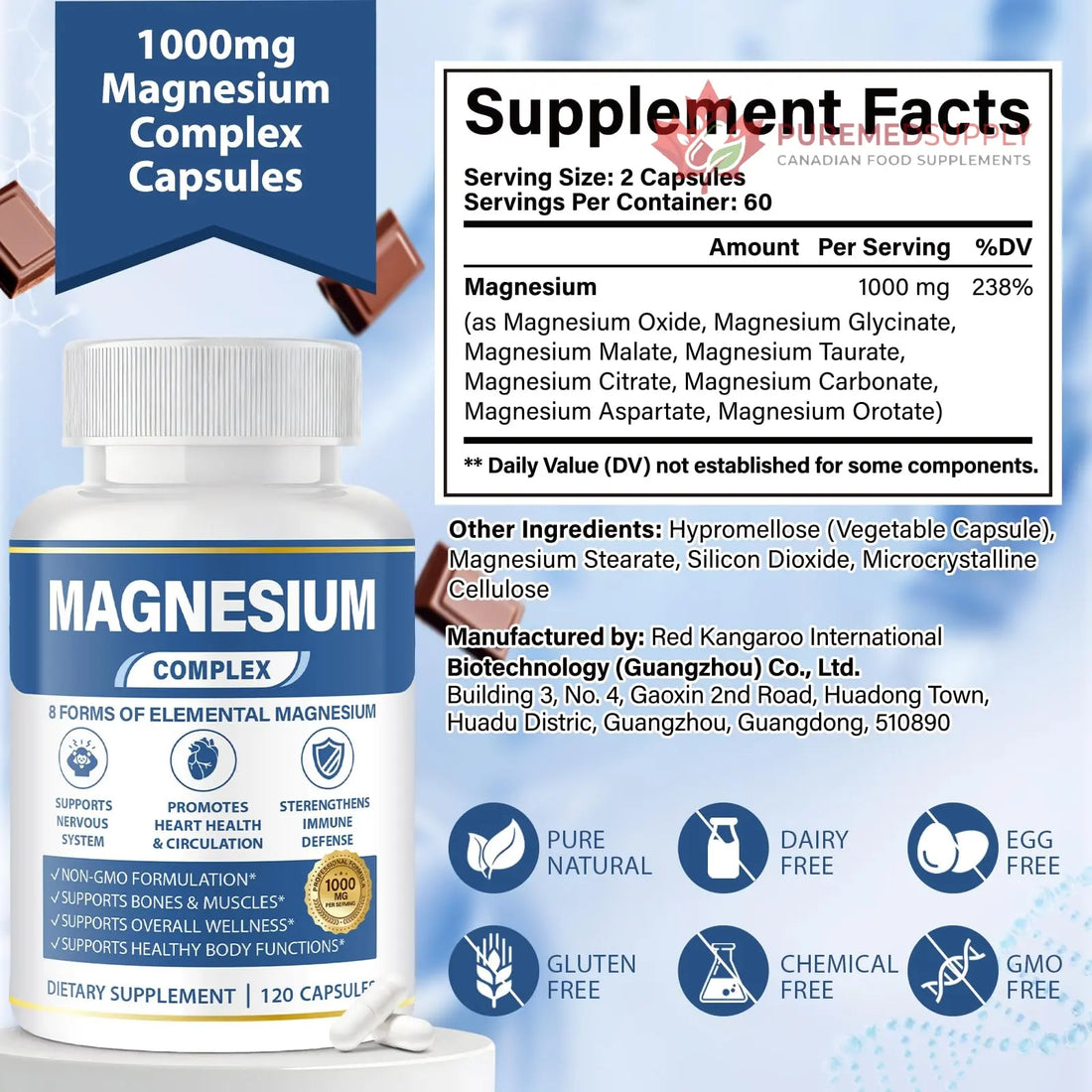 1000mg Magnesium Complex 8 in 1 for Women & Men – Magnesium Glycinate, Citrate, Malate, Taurate, Oxide, Carbonate, Aspartate, Orotate – Vegan Non-GMO, for Sleep, Fatigue & Heart Health, 120 Capsules BOSNETHUINH buy supplements canada