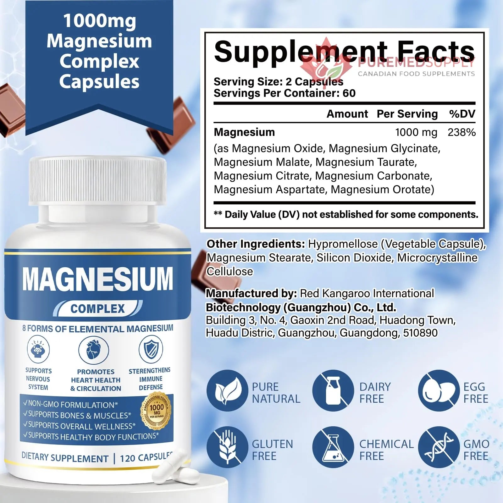 1000mg Magnesium Complex 8 in 1 for Women & Men – Magnesium Glycinate, Citrate, Malate, Taurate, Oxide, Carbonate, Aspartate, Orotate – Vegan Non-GMO, for Sleep, Fatigue & Heart Health, 120 Capsules BOSNETHUINH buy supplements canada