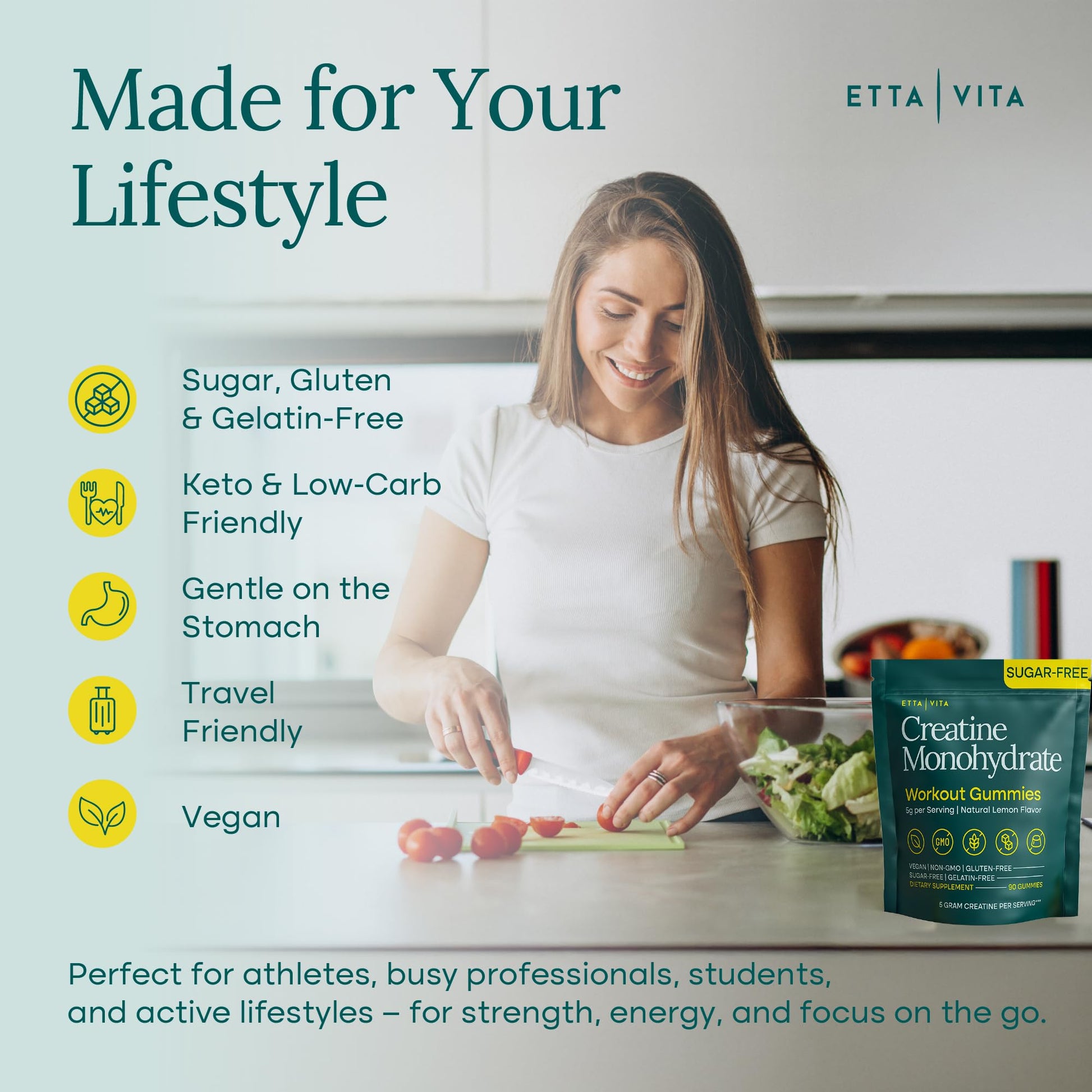 Sugar-Free Creatine Monohydrate Gummies 5gram per Serving, Potent Creatine Gummies for Women & Men, Supplement for Muscle Support, Cellular Energy & Cognitive Function [Lemon Drops Candy Flavor] Etta Vita buy supplements canada