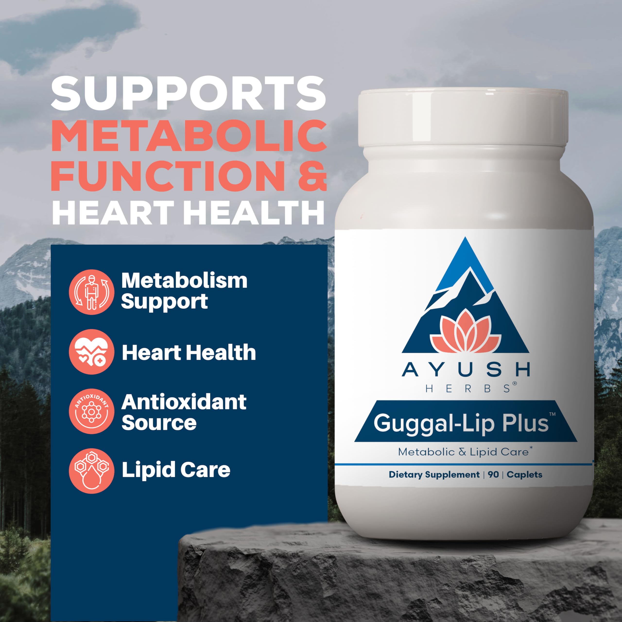 Ayush Herbs Guggal-Lip Plus - Metabolic Vitamins for Women & Men, Daily Pill, Pure & Natural Metabolic Health Supplement with Guggul - 90 Vegetarian Caplets (1 Count) Ayush Herbs buy supplements canada