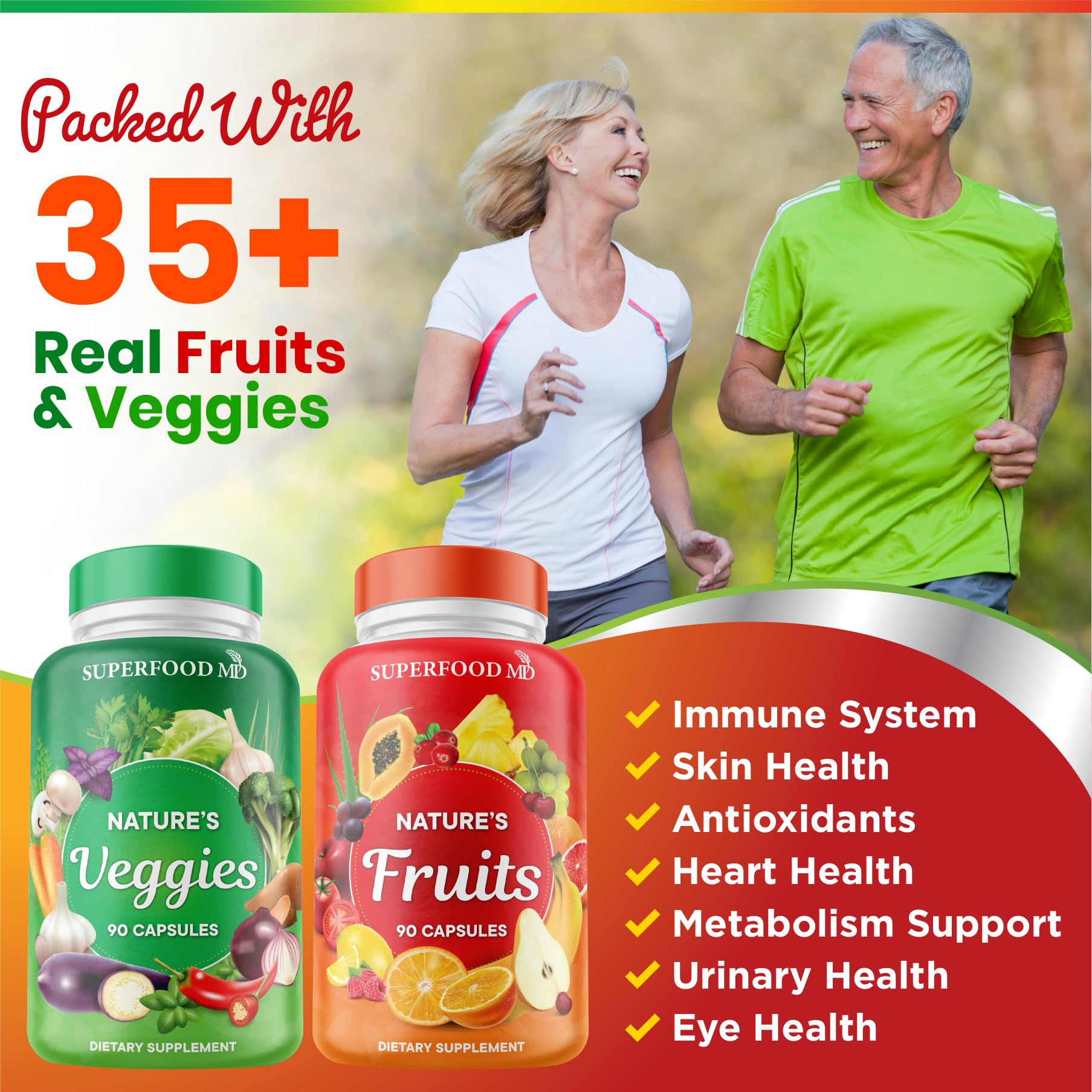 Superfood MD Fruits & Veggies Supplement - Whole Food Natural Superfoods - with Beta Carotene - Soy Free- 90 Count (Pack of 2) Superfood MD buy supplements canada