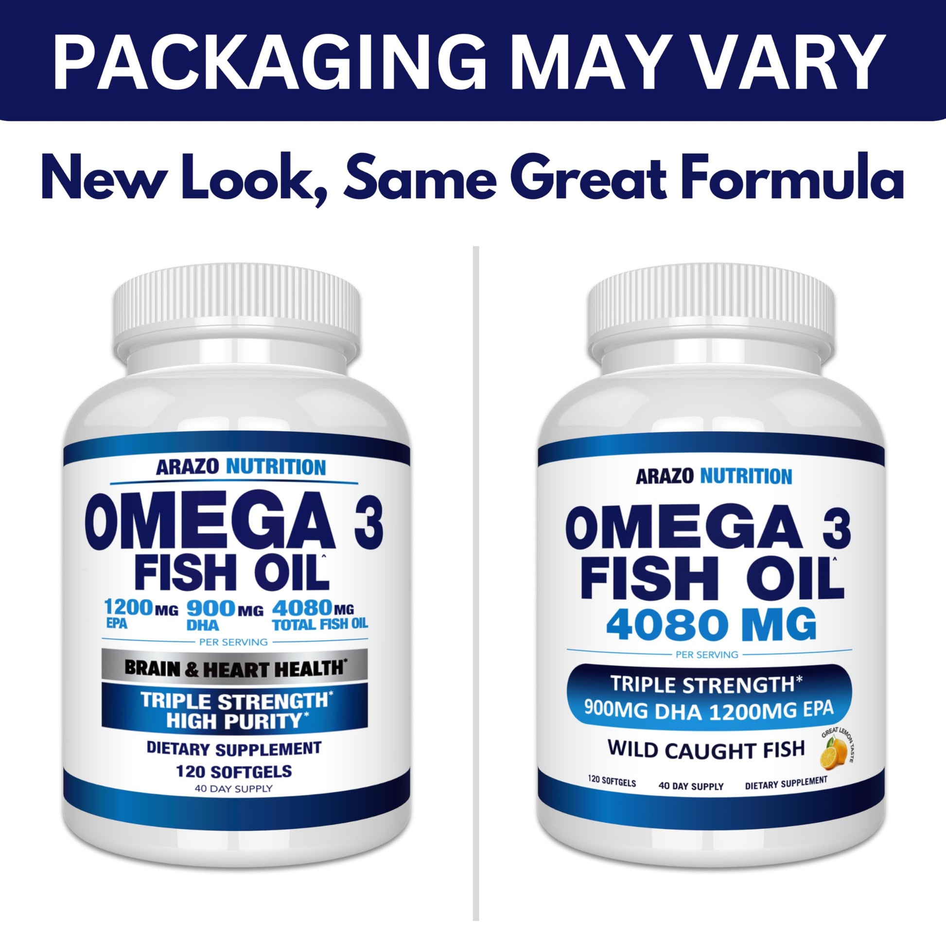 Arazo Nutrition Wild Caught Omega-3 Fish Oil Concentrate – 4,080mg per Serving – High EPA 1200mg & DHA 900mg dailyvitalstore buy supplements canada