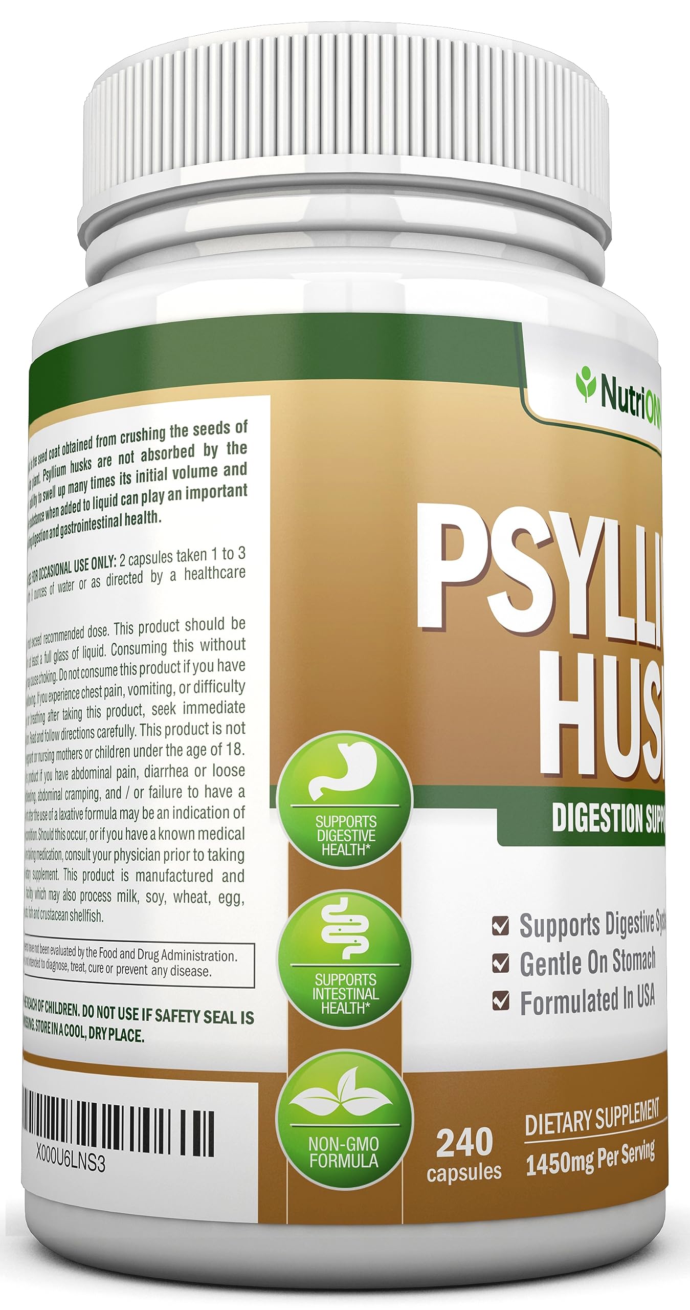 NutriONN PSYLLIUM Husk Capsules - 1450mg Per Serving - 240 Capsules - Double Strength NutriONN buy supplements canada
