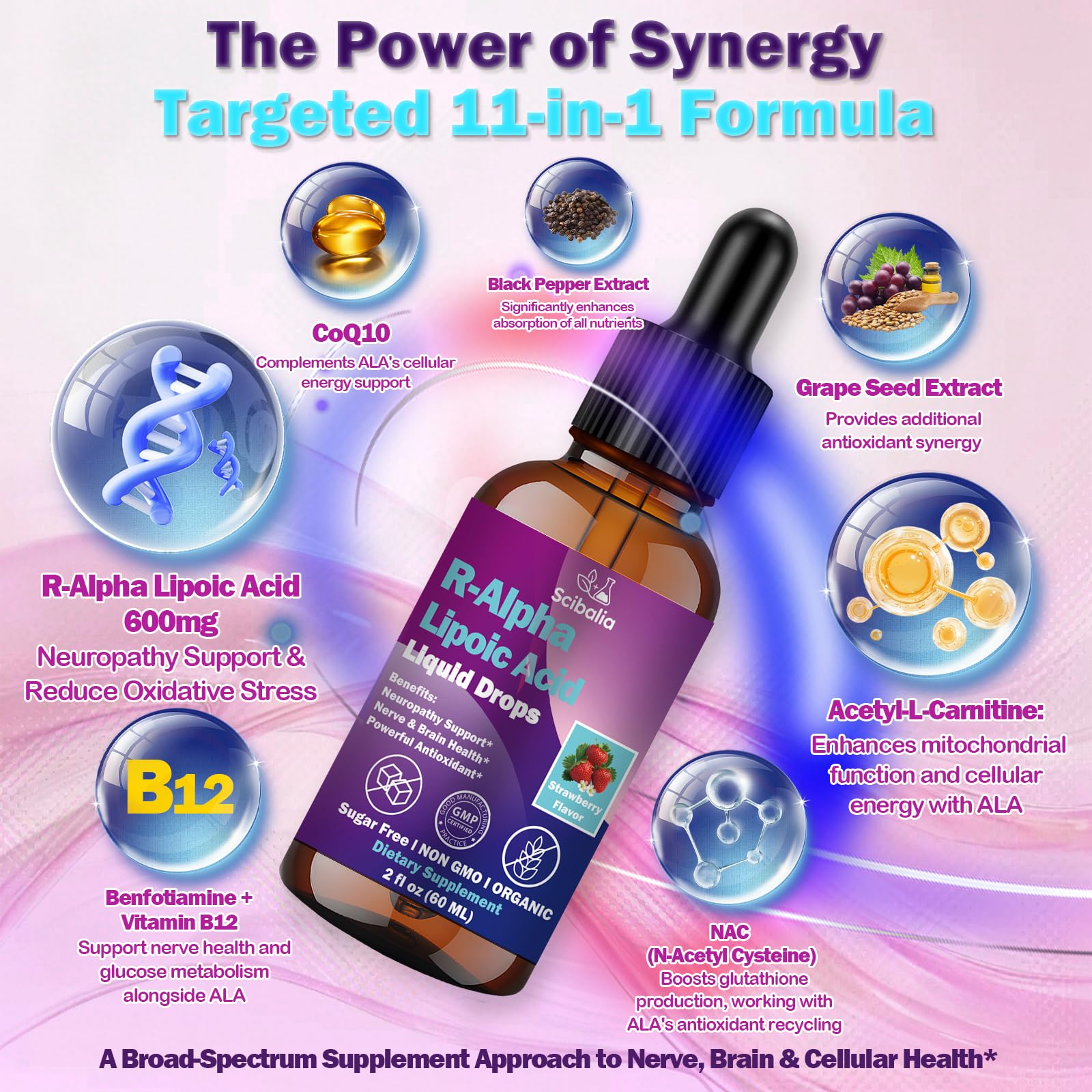 R Alpha Lipoic Acid 600mg Liquid Drops for Neuropathy, Advanced 11-in-1 Stabilized R-ALA Supplement w. Benfotiamine Acetyl L-Carnitine Vitamin C E for Antioxidant Nerve Brain Energy Health Non GMO Scibalia buy supplements canada