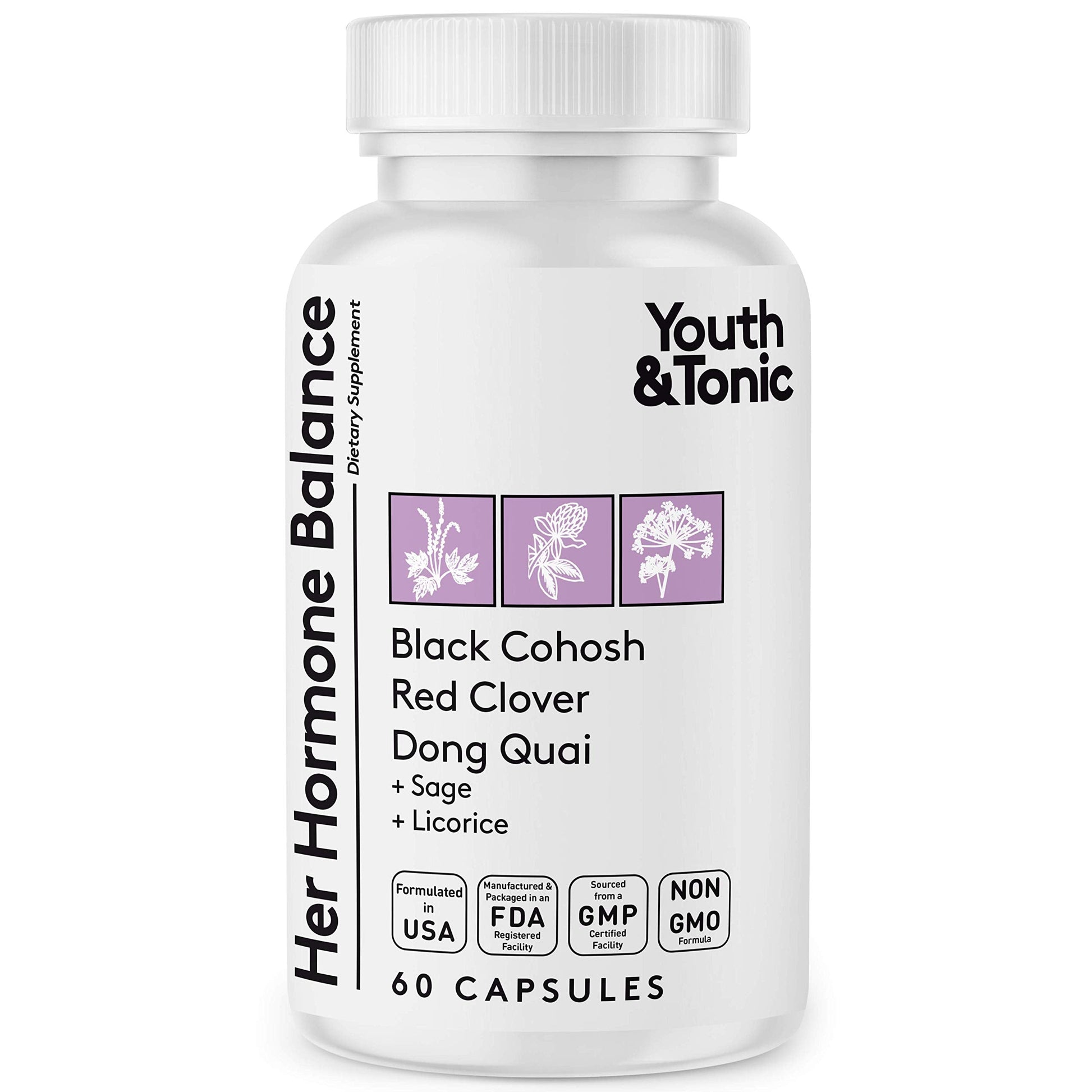 Youth & Tonic Her Hormone Balance – Menopause Supplement for Women, Perimenopause Support, Non-Hormonal Herbal Formula with Black Cohosh for Hot Flashes & Night Sweats, 60 Capsules Youth & Tonic buy supplements canada