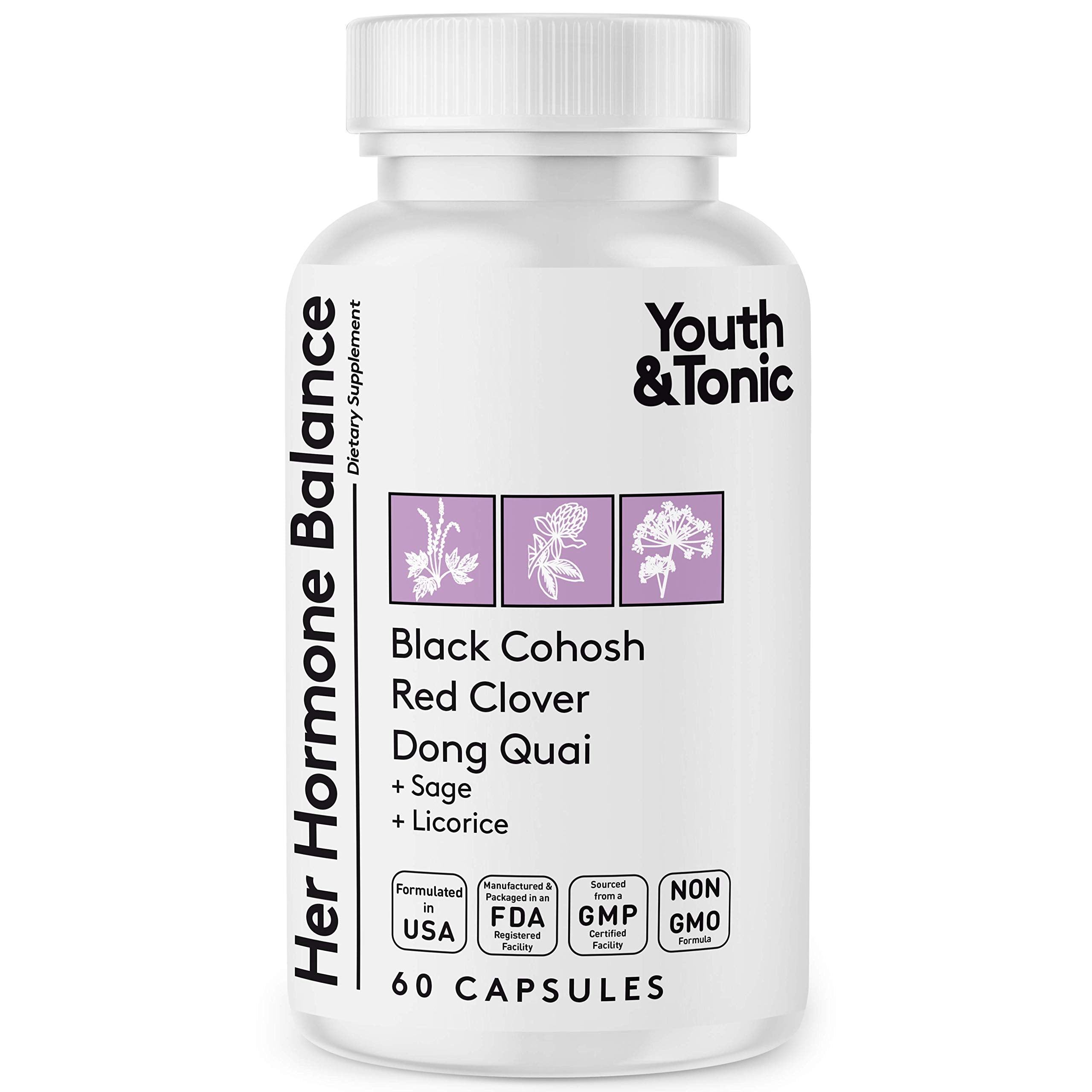 Youth & Tonic Her Hormone Balance – Menopause Supplement for Women, Perimenopause Support, Non-Hormonal Herbal Formula with Black Cohosh for Hot Flashes & Night Sweats, 60 Capsules Youth & Tonic buy supplements canada