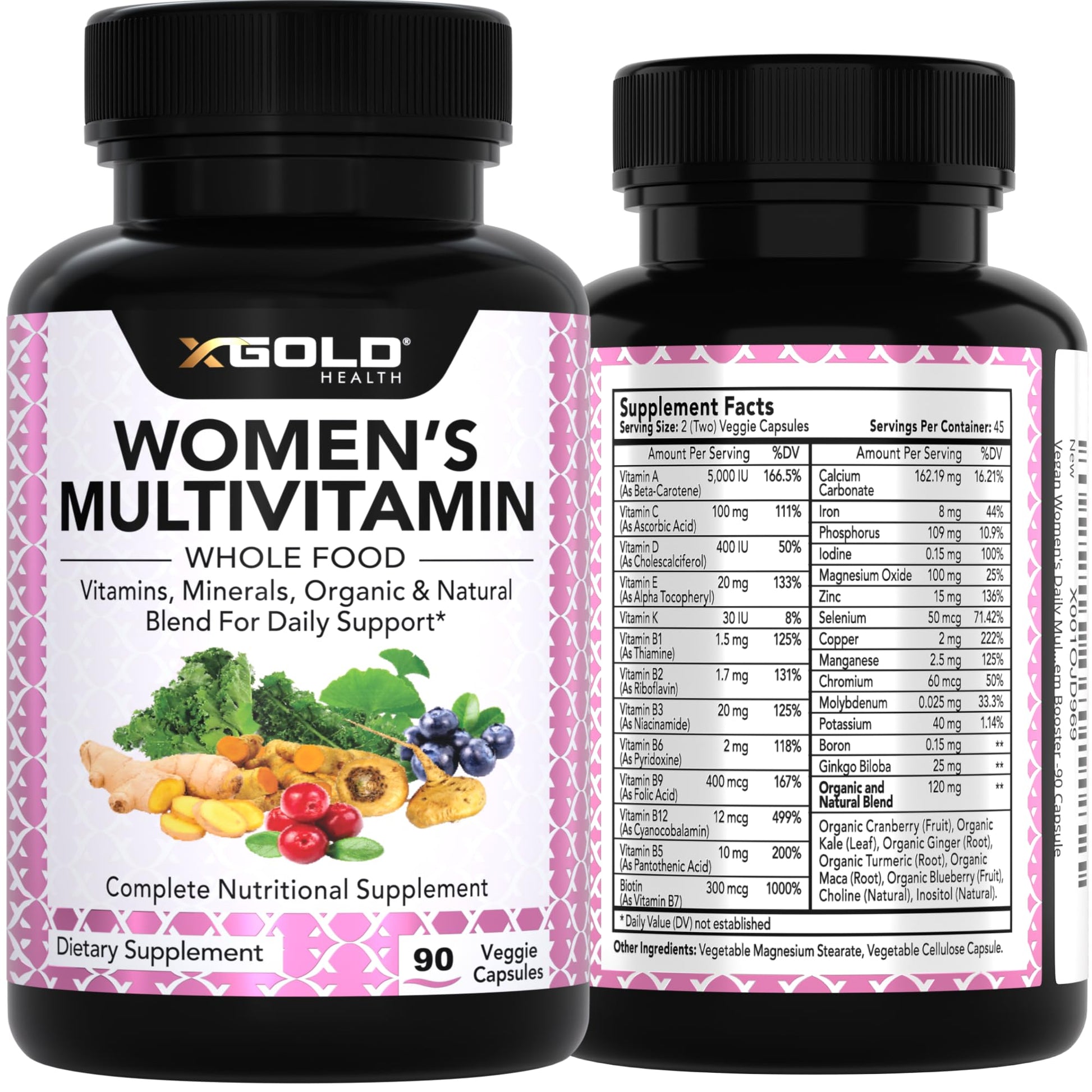Vegan Women's Daily Multivitamin 50 Plus with Organic WholeFood Based Natural Ingredients, Ginger, Maca, Multi-Vitamin B Complex & More X Gold Health buy supplements canada