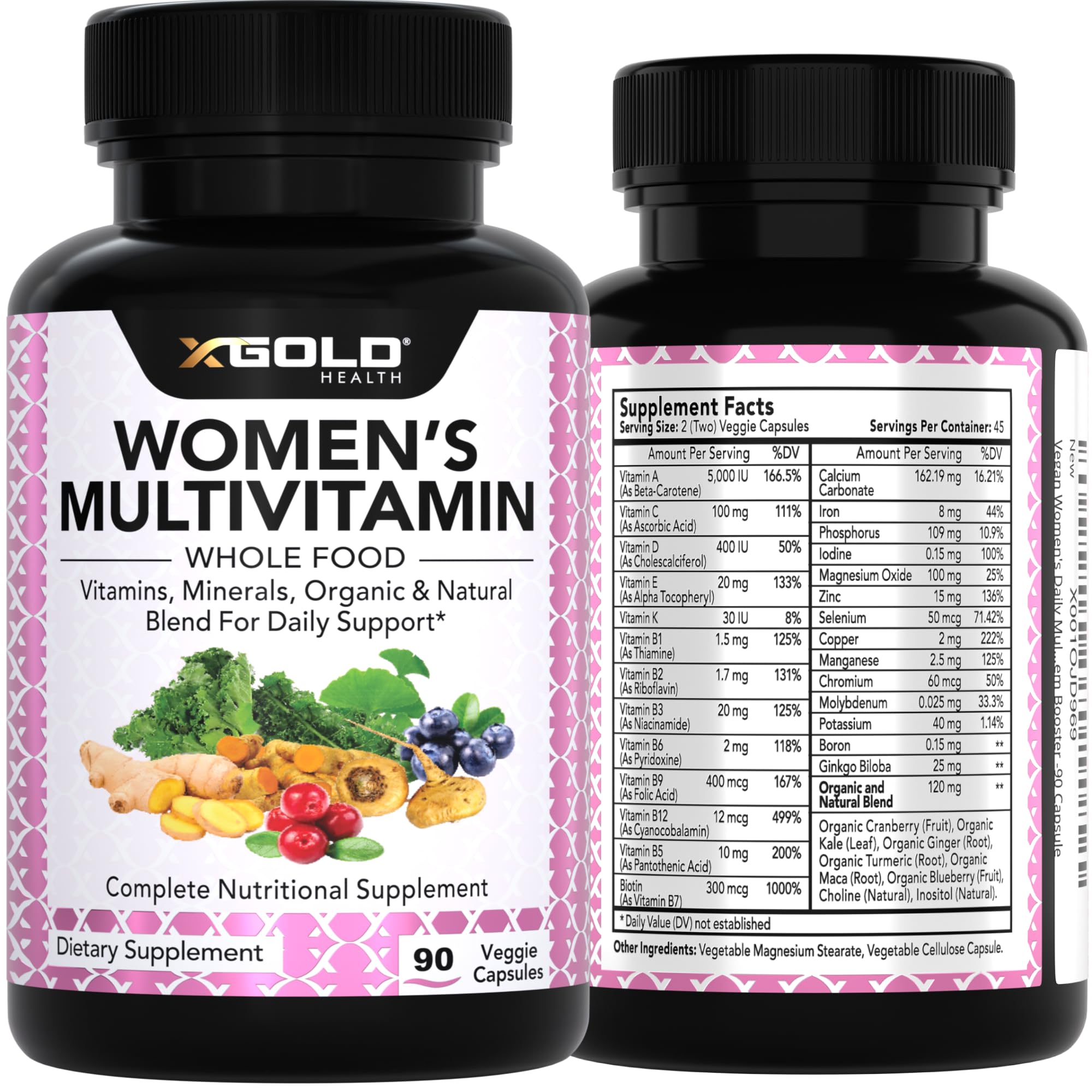 Vegan Women's Daily Multivitamin 50 Plus with Organic WholeFood Based Natural Ingredients, Ginger, Maca, Multi-Vitamin B Complex & More X Gold Health buy supplements canada