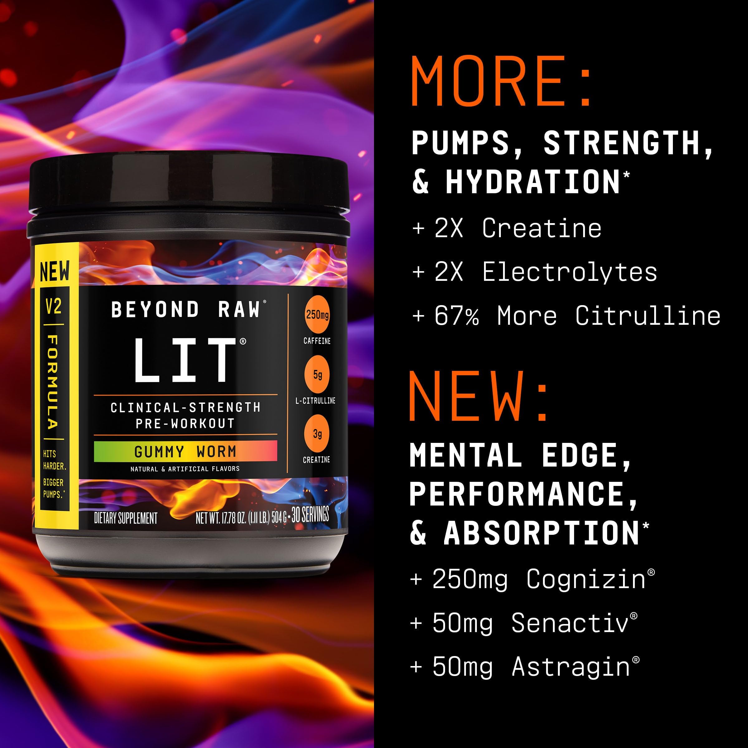 BEYOND RAW LIT V2 Clinical Strength Pre Workout Powder, Hits Harder, Bigger Pumps, Caffeine, L-Citrulline, Creatine, Gummy Worm, 30 Servings BEYOND RAW buy supplements canada