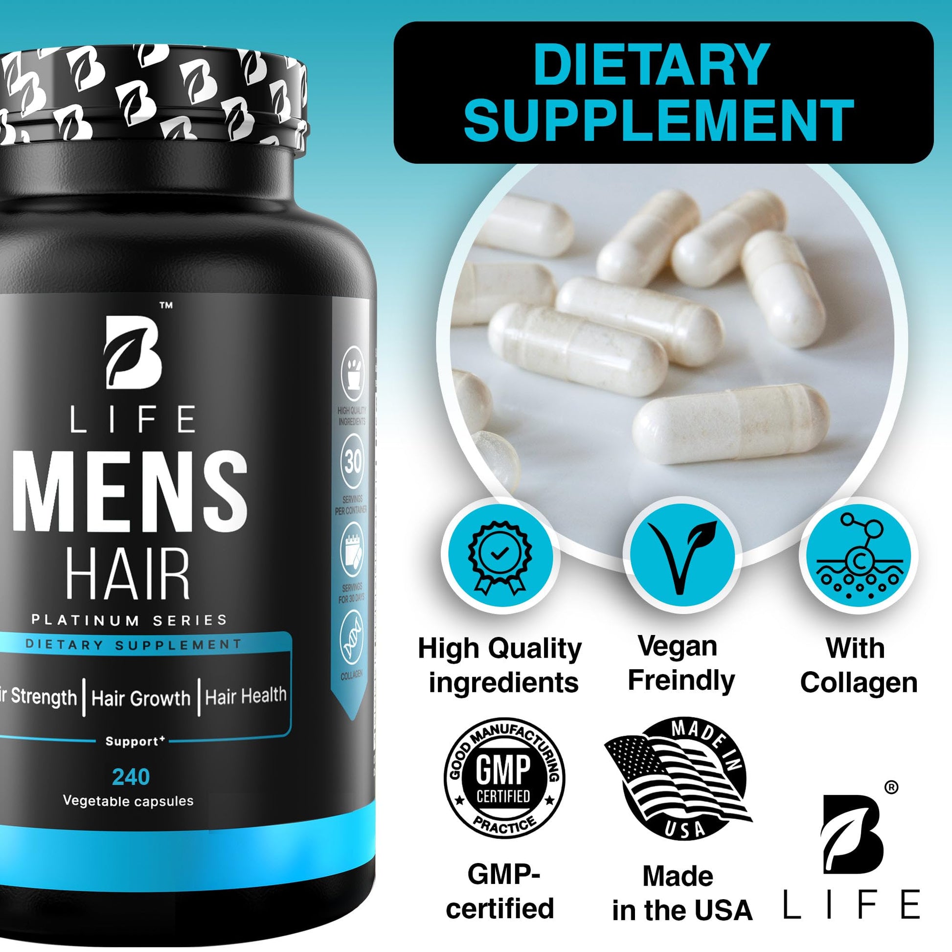 Men’s Hair Growth Supplement – Biotin & Collagen Hair Vitamins for Men – Thicker, Fuller Hair, Nail & Scalp Support – Hair Loss Supplement with Zinc, Selenium & Vitamins A C D E – 240 Capsules B Life Company buy supplements canada