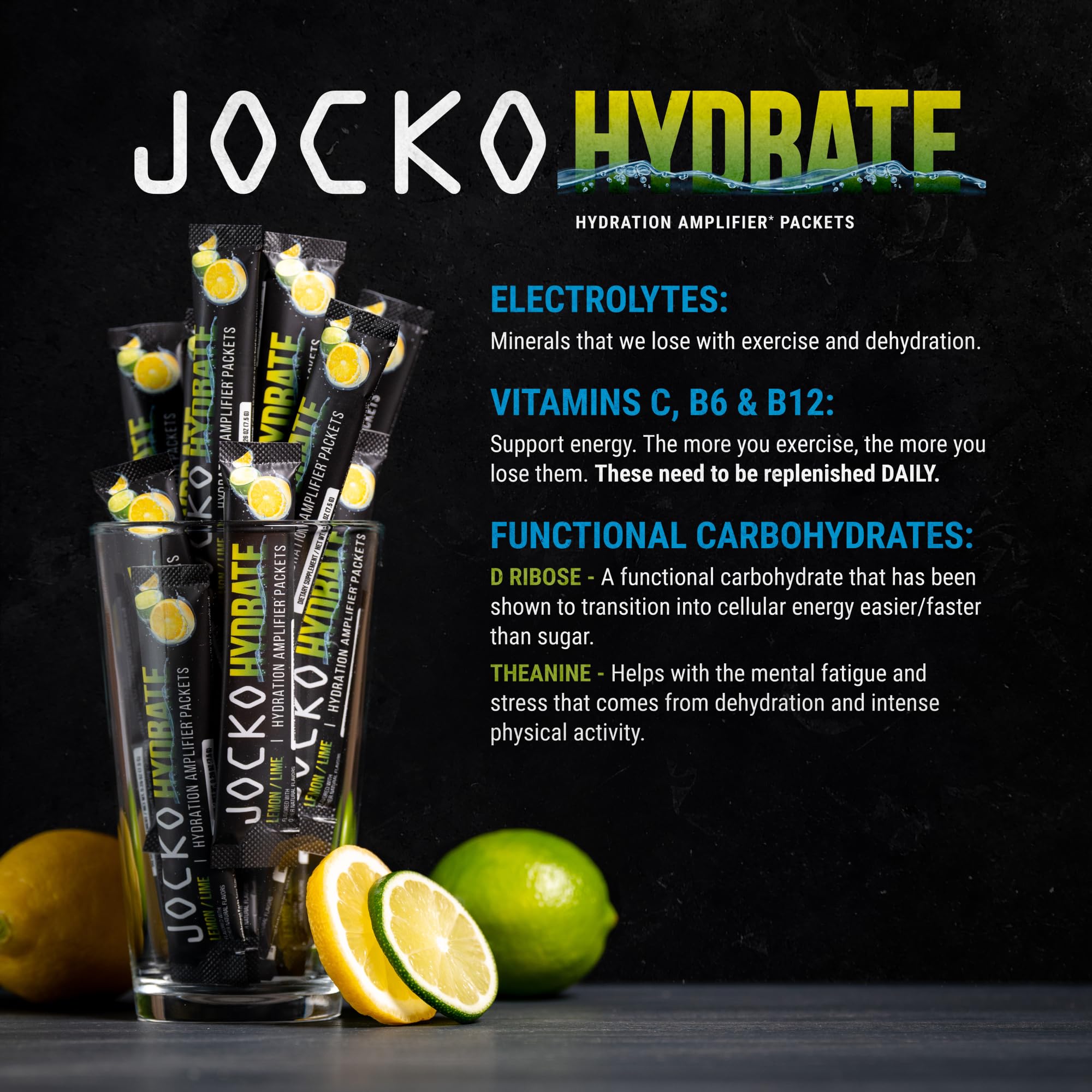 Jocko Fuel Packets Low Sugar - Hydration Amplifier Packets for Recovery, Dehydration, & Exercise - with Vitamins B6, B12 & C (16 Packets) Lemon Lime Jocko Fuel buy supplements canada