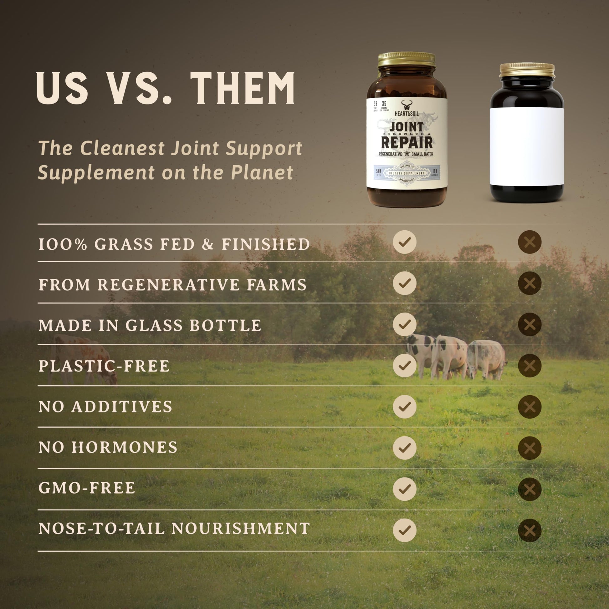 Heart & Soil 100% Grass Fed & Finished Joint Support Supplement from Regenerative Cattle with Trachea, Scapula & Bone Marrow – Supports Joint Strength & Mobility – 3000mg – Glass Bottle – 180 Capsules HEART & SOIL buy supplements canada