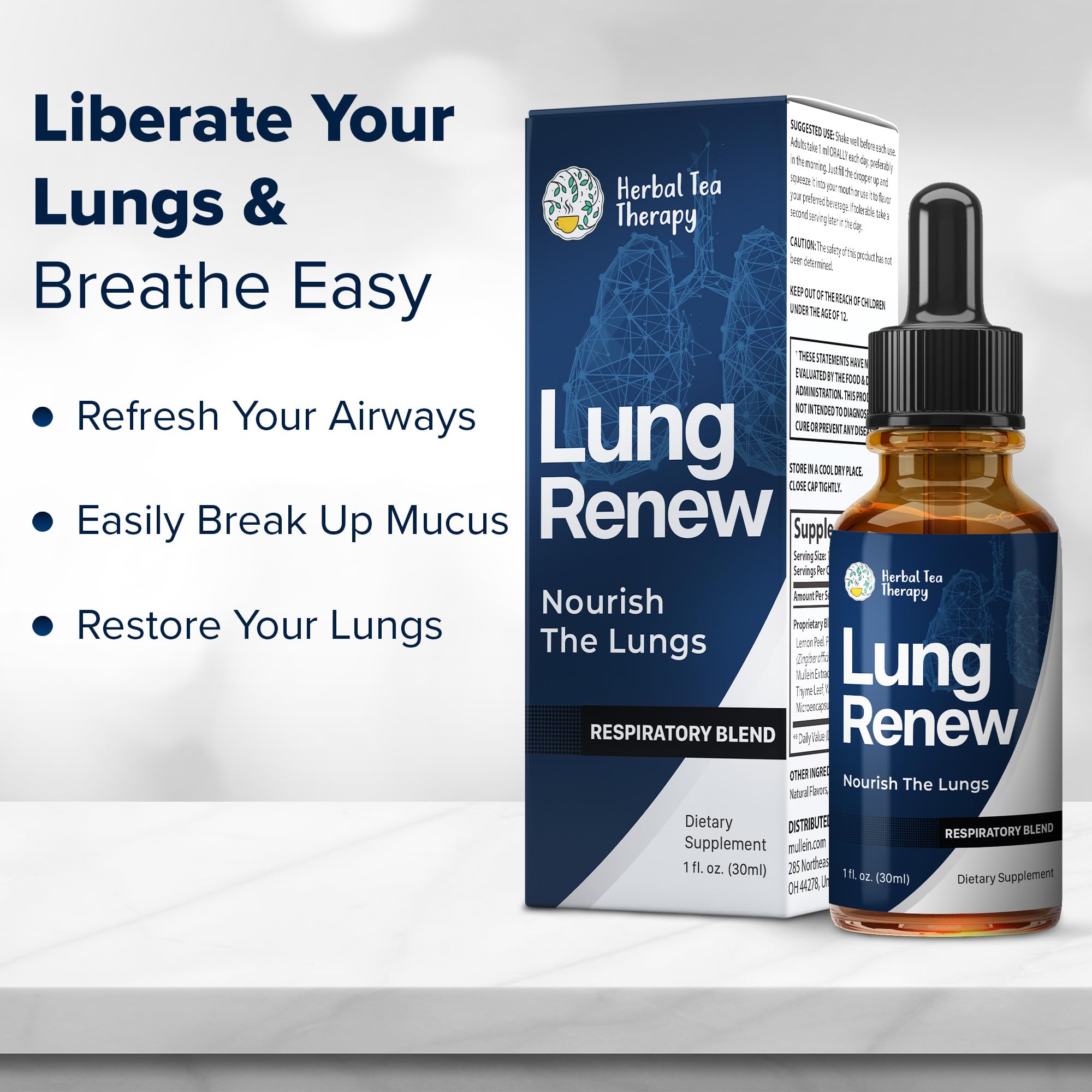 Herbal Tea Therapy Lung Renew Mullein Drops for Lungs (1 fl. oz.): Peppermint, Thyme, & Mullein Leaf Extract for Lungs Detox & Daily Respiratory Comfort - GMO-Free & Made in USA Herbal Tea Therapy buy supplements canada
