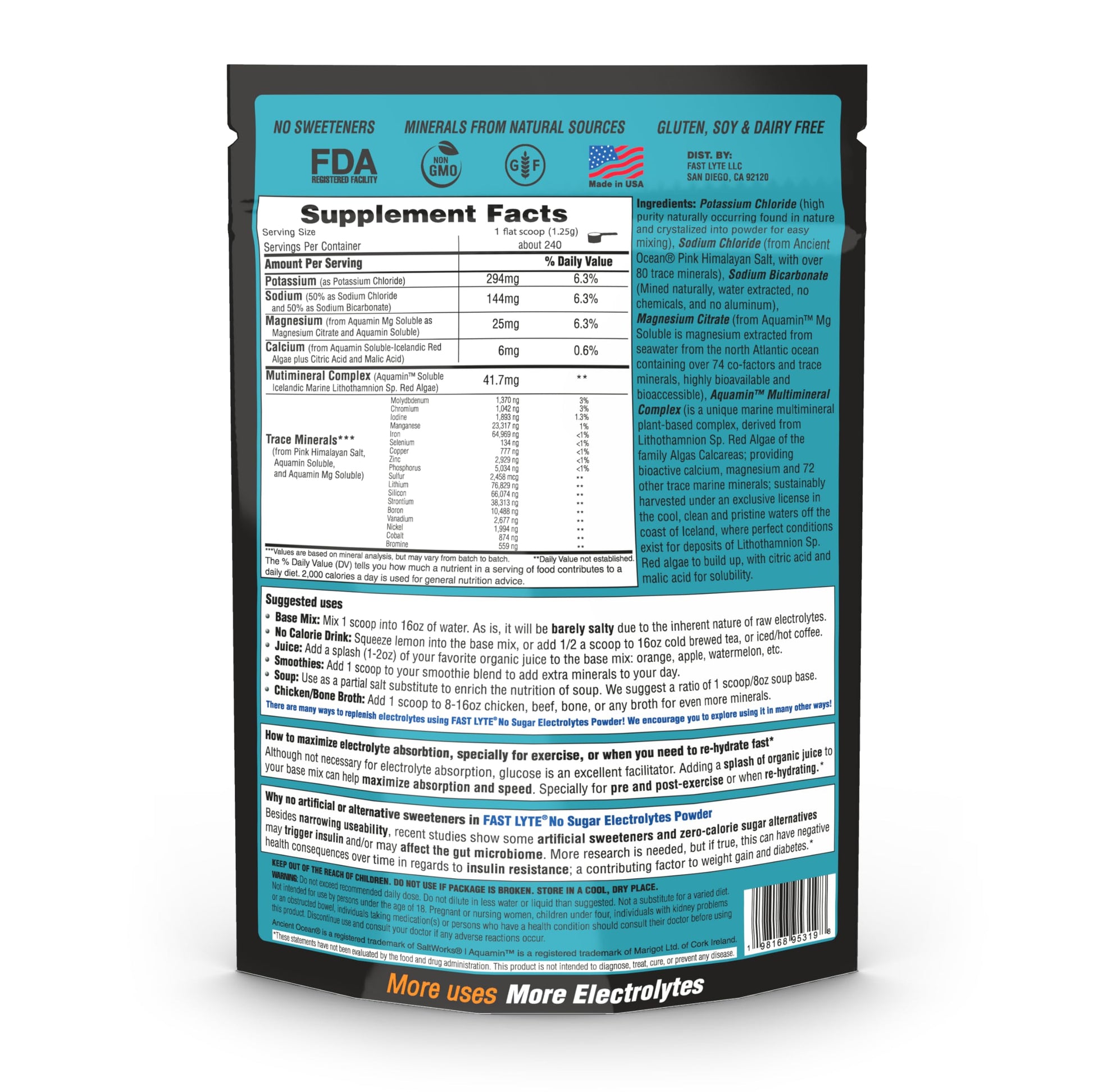 FAST LYTE No Sugar Electrolytes Powder in the Raw | Mix in Coffee, Soup, Juice, Water, Smoothies, Broth, Anything | No Sweeteners or Flavorings | Keto & Sugar Free | Non-GMO & Vegan FAST LYTE buy supplements canada