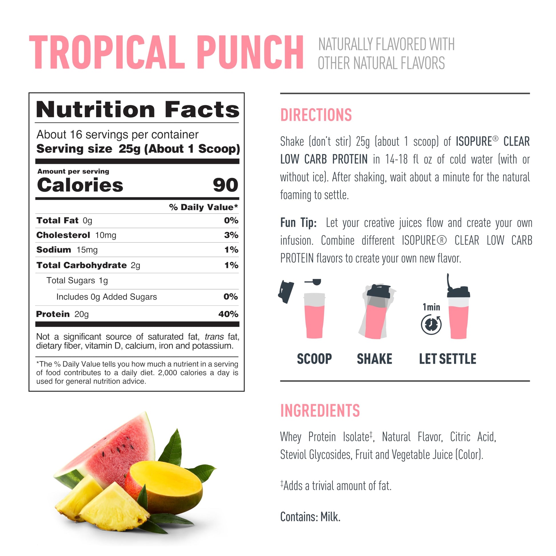 Isopure Clear Whey Isolate Protein Powder, Lactose Free, Gluten Free, Naturally Flavored, Tropical Punch, 20g Protein Per Serving, 14.1 Oz, 16 Servings (Packaging May Vary) Isopure buy supplements canada
