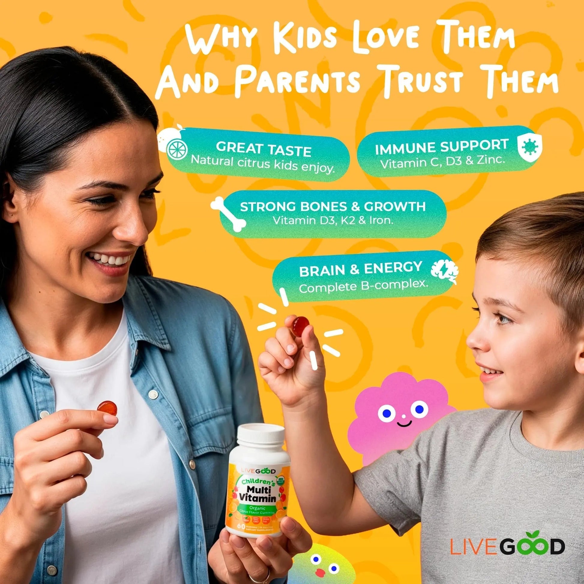 LIVEGOOD Organic Children’s Multivitamin Gummies, Kids Multivitamin, Vitamin D for Toddlers and Children, Organic Kids Chewable Vitamins for Immunity LIVEGOOD buy supplements canada