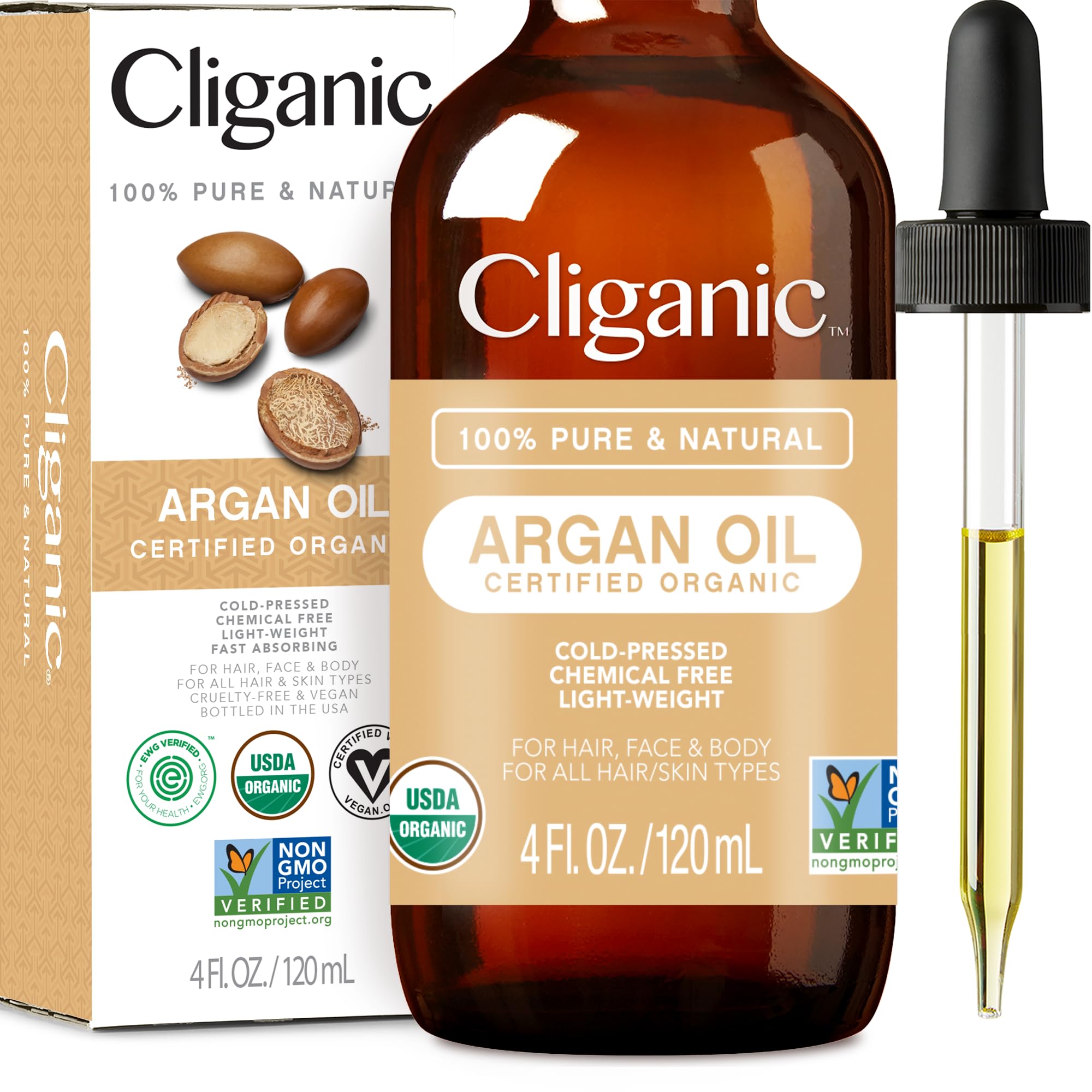 Cliganic USDA Organic Argan Oil, 100% Pure | for Hair, Face & Skin | Natural Cold Pressed Carrier Oil Cliganic buy supplements canada