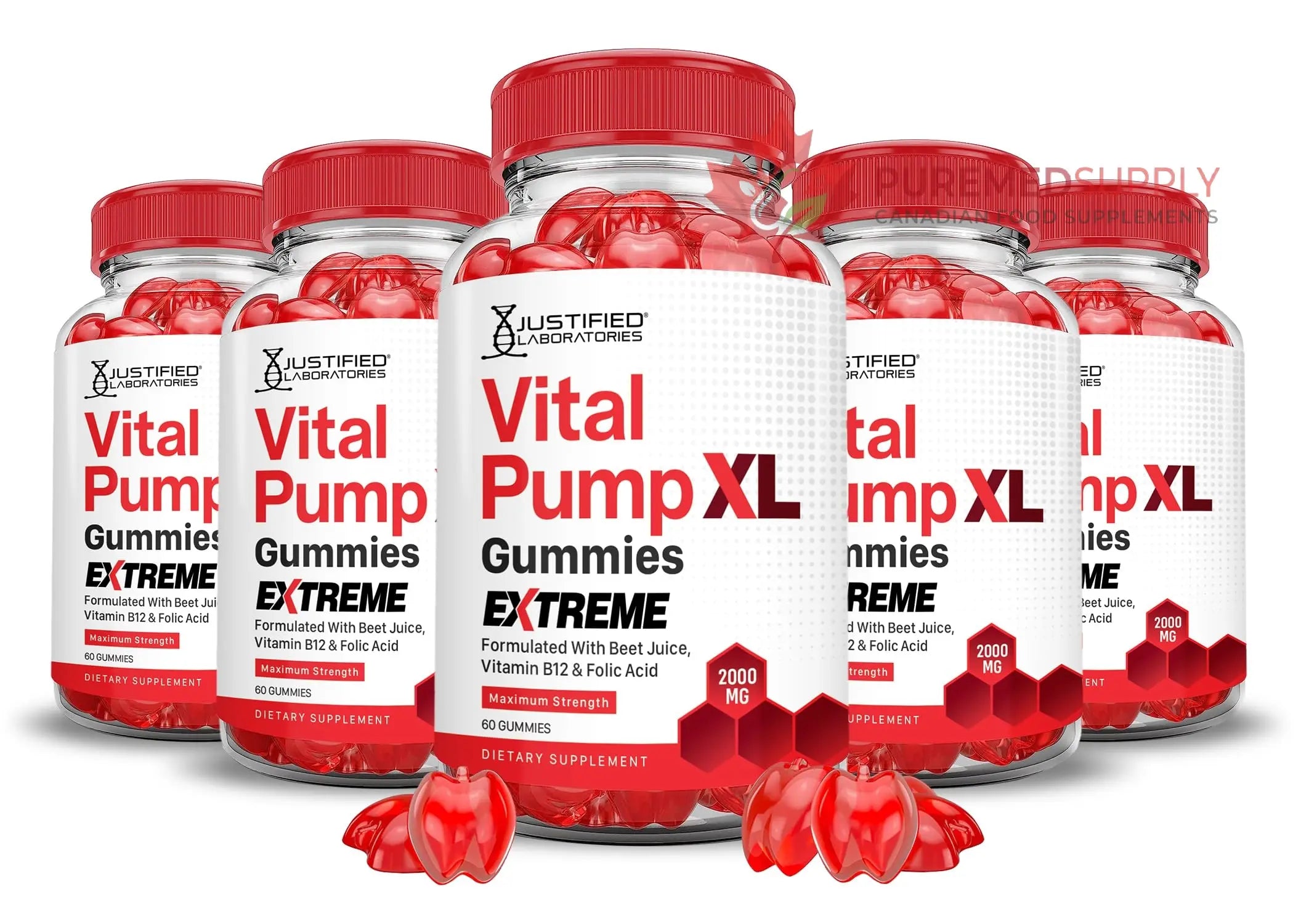 Justified Laboratories (5 Pack) Vital Pump XL Extreme 2000MG Performance Gummies Vital PumpXL Advanced Formula Formulated with Beet Juice ACV Pomegranate Powder B12 Vegan Non GMO 300 Gummys Justified Laboratories buy supplements canada