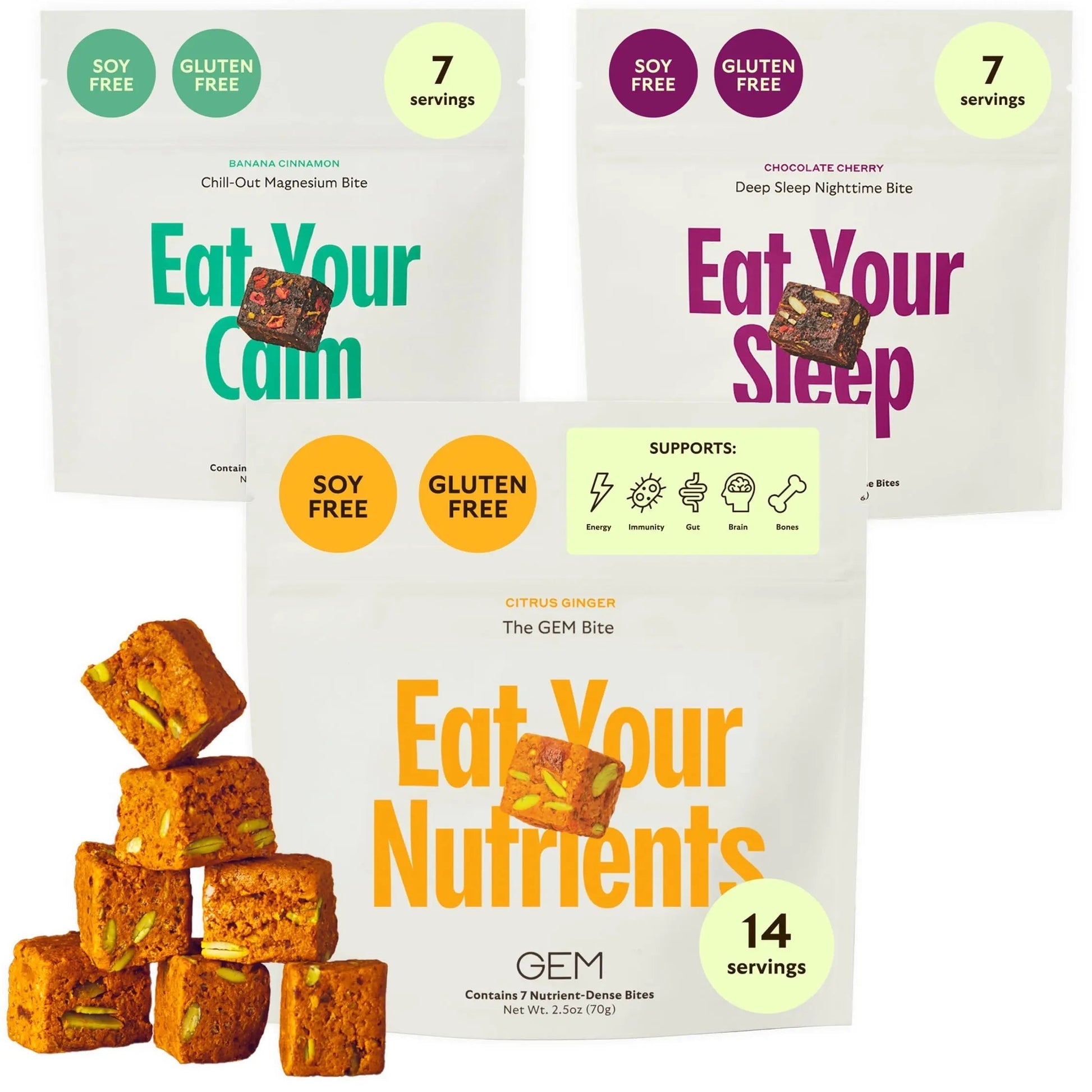 GEM Bite Complete Routine Variety Pack with Daily Multivitamin (14 Bites), Chill-Out Calm (7 Chews) & Deep Sleep Aid (7 Chews) | GEM buy supplements canada