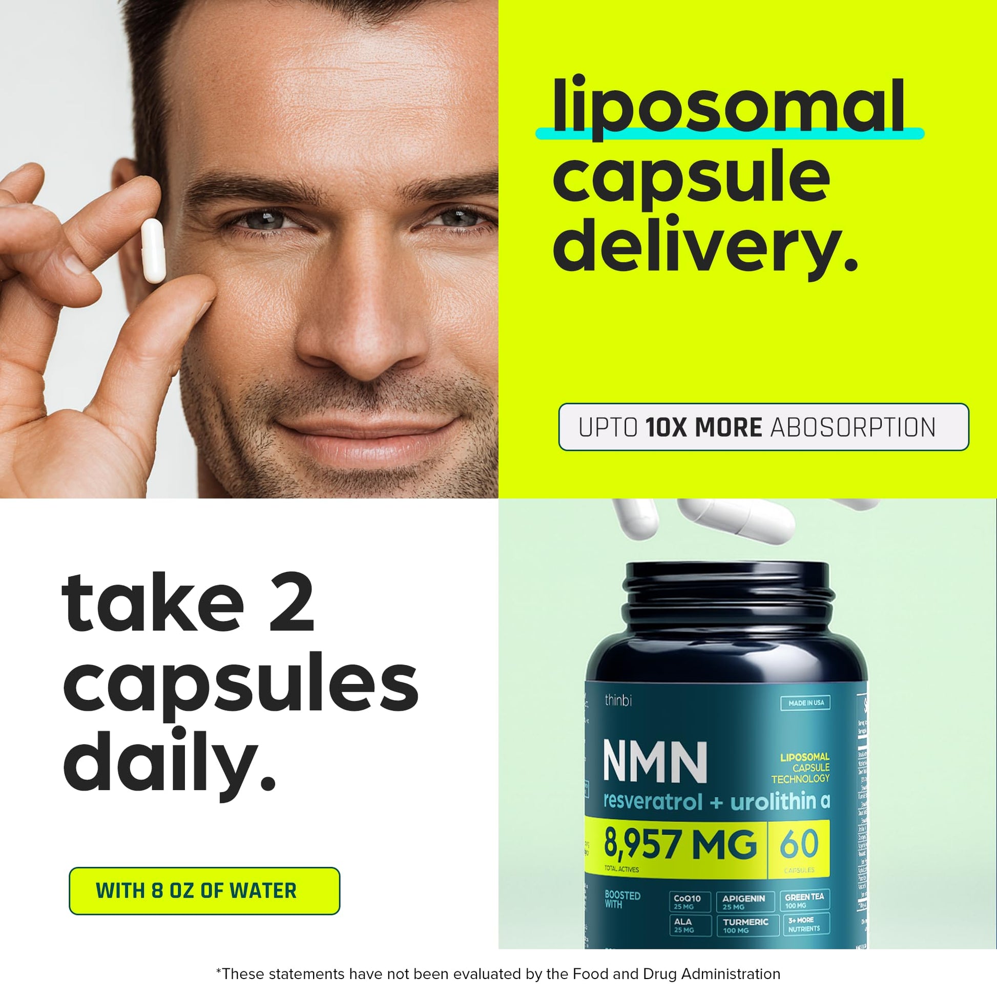 NMN Supplement 8957mg with Real NAD+ Not Just a Booster | Urolithin A, Resveratrol, CoQ10, Alpha Lipoic Acid, Green Tea Extract | Cellular Longevity & Energy Support for Men & Women Thinbi buy supplements canada