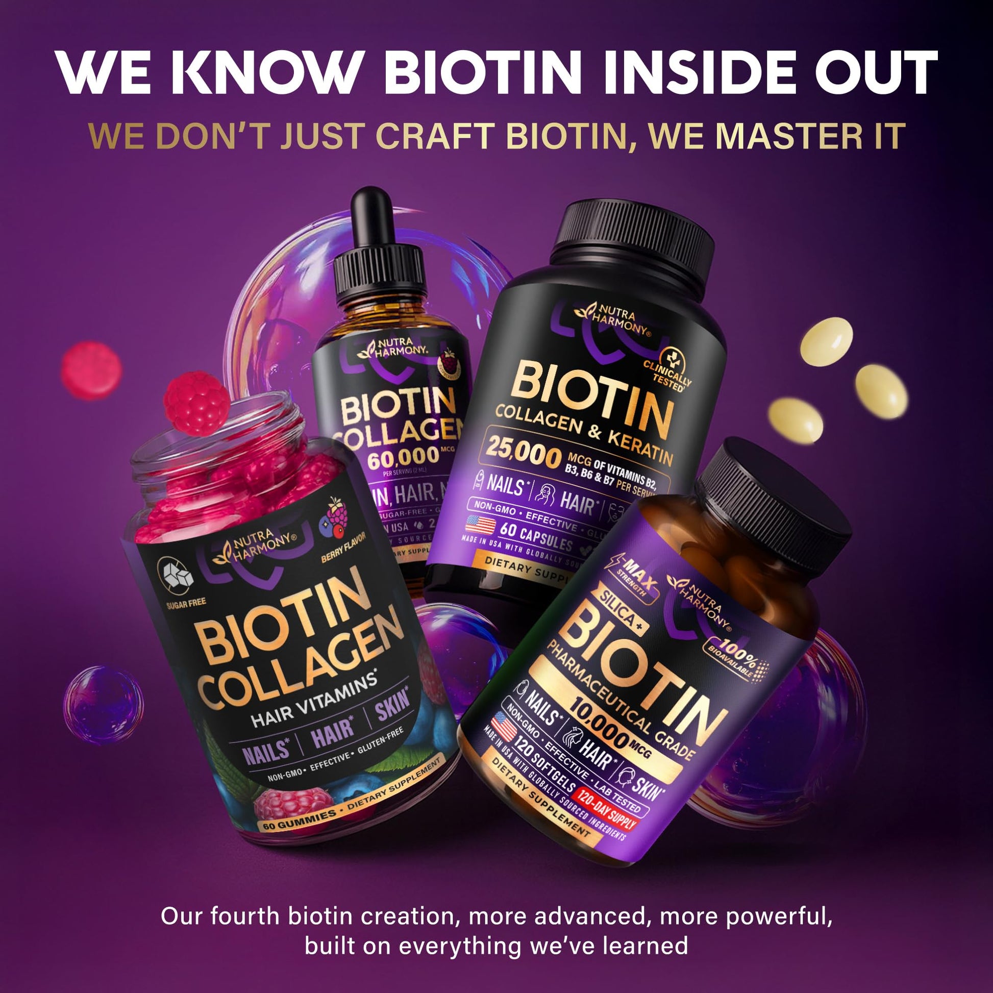 Biotin Gummies with Collagen - Hair Growth Support Skin, & Nail Strength - for Women & Men - Biotin 10000mcg | Keratin | Hyaluronic Acid | B-Complex | Saw Palmetto NUTRAHARMONY buy supplements canada