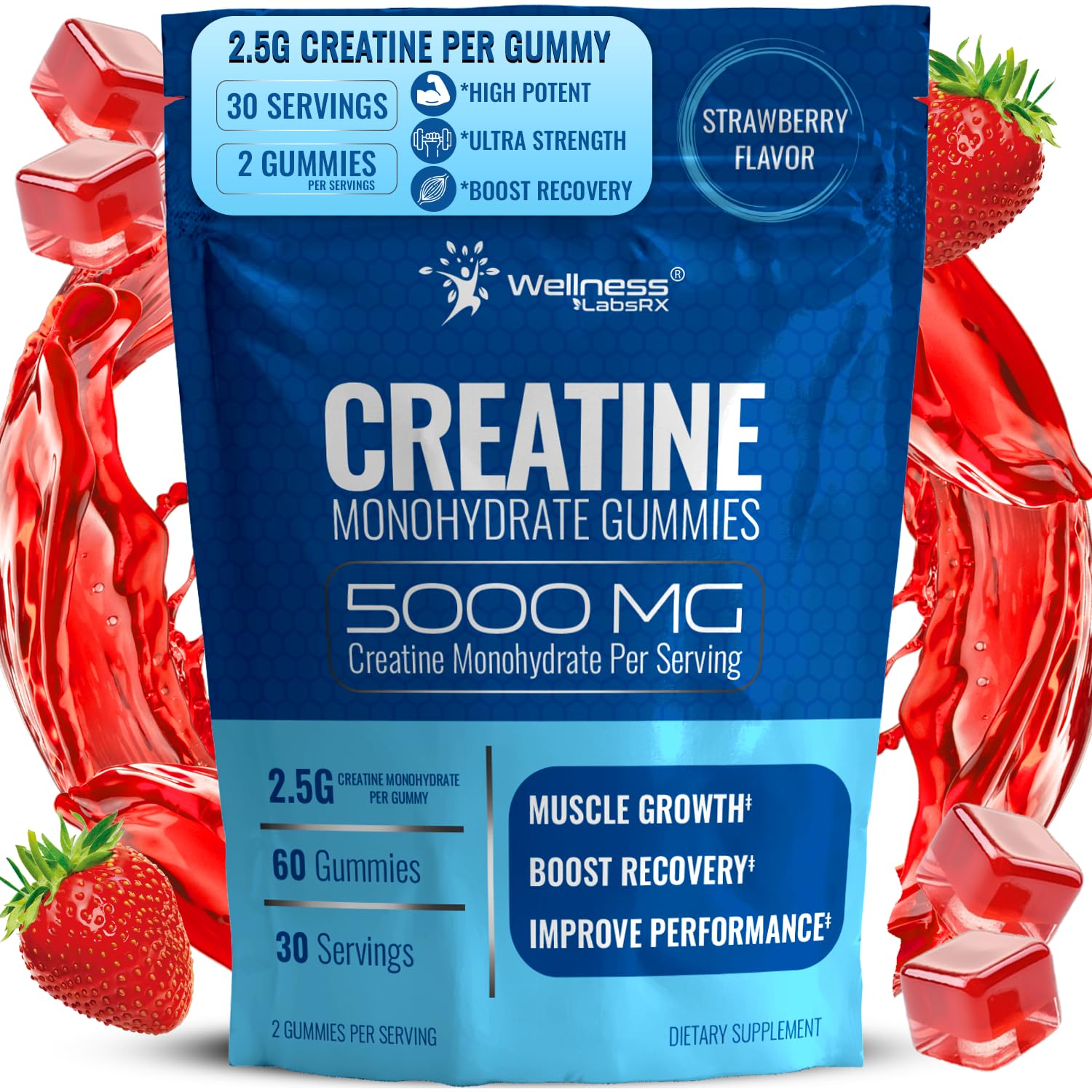 Creatine Gummies 5000mg, 30 Servings Creatine Monohydrate Gummies - Third-Party Tested Creatine for Women, Strawberry Flavor Creatine for Men, Muscle Growth, WELLNESS LABSRX buy supplements canada