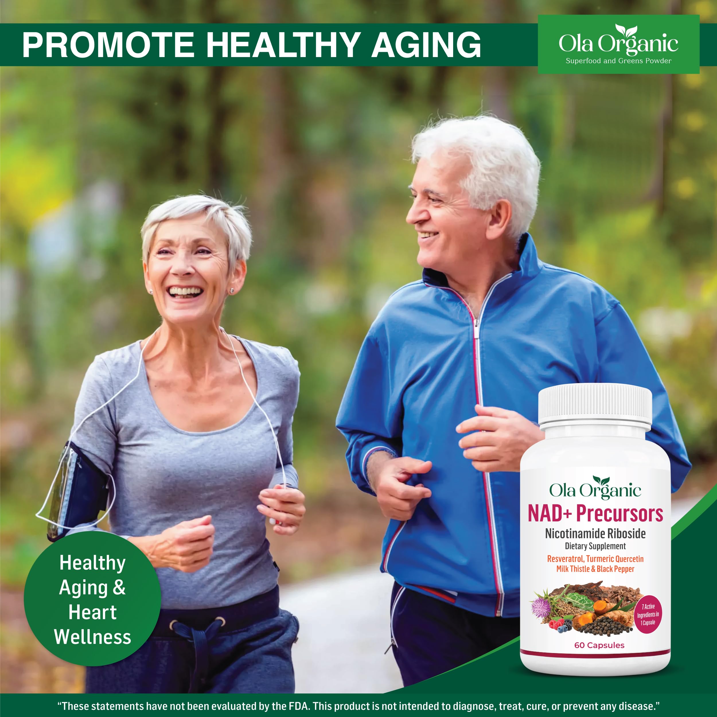 NAD+ Supplement & NAD Booster for Cellular Energy and Healthy Aging – Plant-Based Nicotinamide Riboside (NR) NAD Precursor with Resveratrol, Turmeric, Quercetin, Rhodiola & Milk Thistle – 60 Capsules Ola Organic buy supplements canada