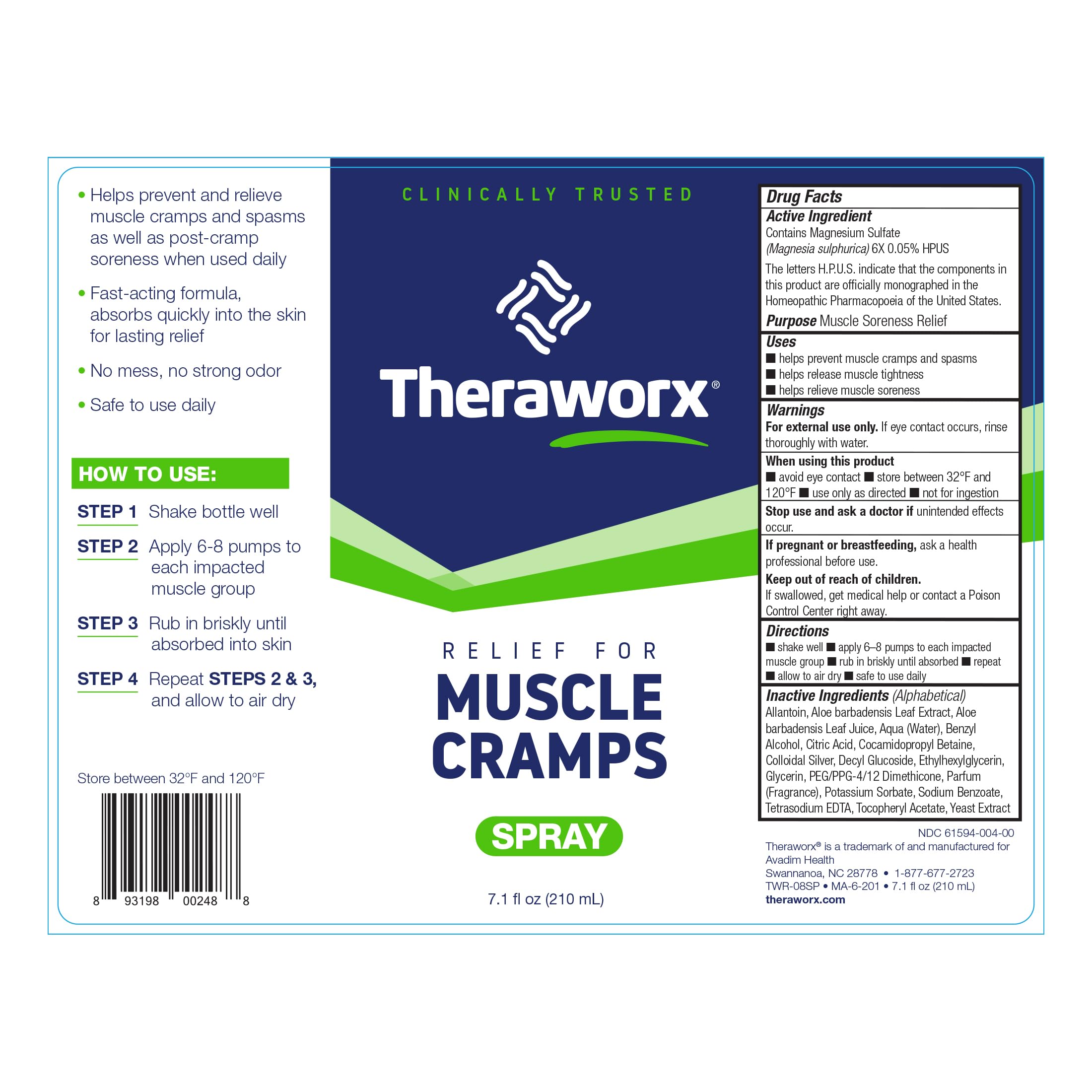 Theraworx Relief for Muscle Cramps Spray Fast-Acting Muscle Spasm, Leg Soreness with Magnesium Sulfate - 7.1 oz - 1 Count Theraworx buy supplements canada