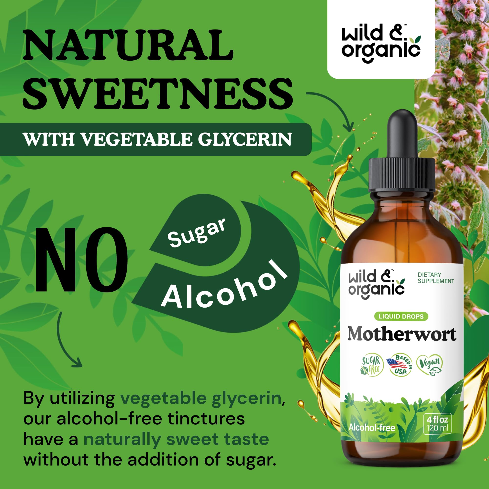 Wild & Organic Motherwort Tincture - Good Mood, Calmness, Overall Support - Supplements for Women with Motherwort Herb - Vegan, Sugar & Alcohol-Free Extract Drops - 4 fl oz Wild & Organic buy supplements canada