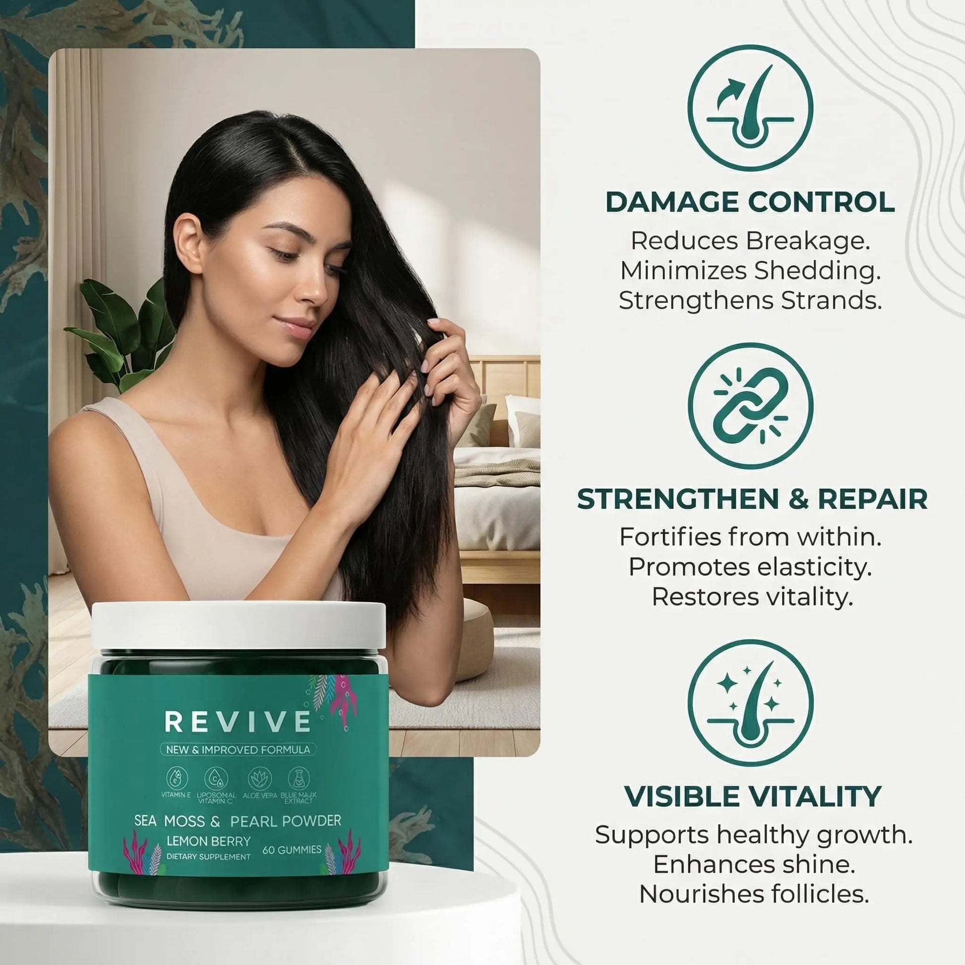 Balmbare Revive Gummies for Hair Loss - Sea Moss Gummies with Vitamin C, Vitamin E, Aloe Vera, Pearl Powder Supports Faster Hair Growth Rulinal buy supplements canada