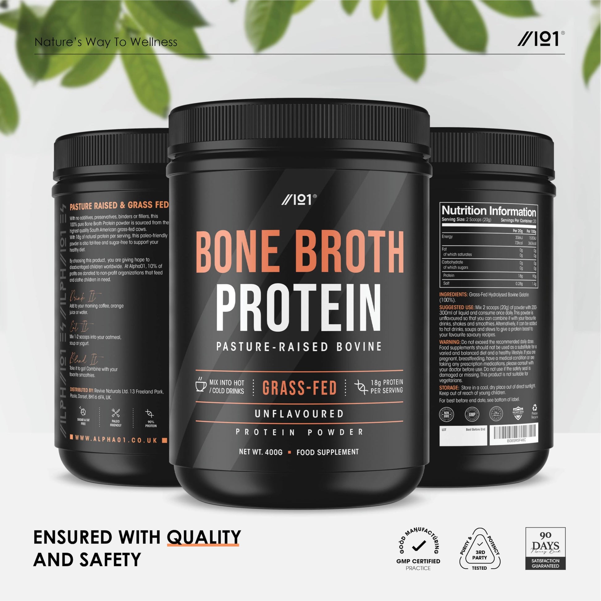 Bone Broth Beef Protein Powder - 400g - Unflavoured - 100% Grass-Fed & Pasture Raised Beef ALPHA01 buy supplements canada