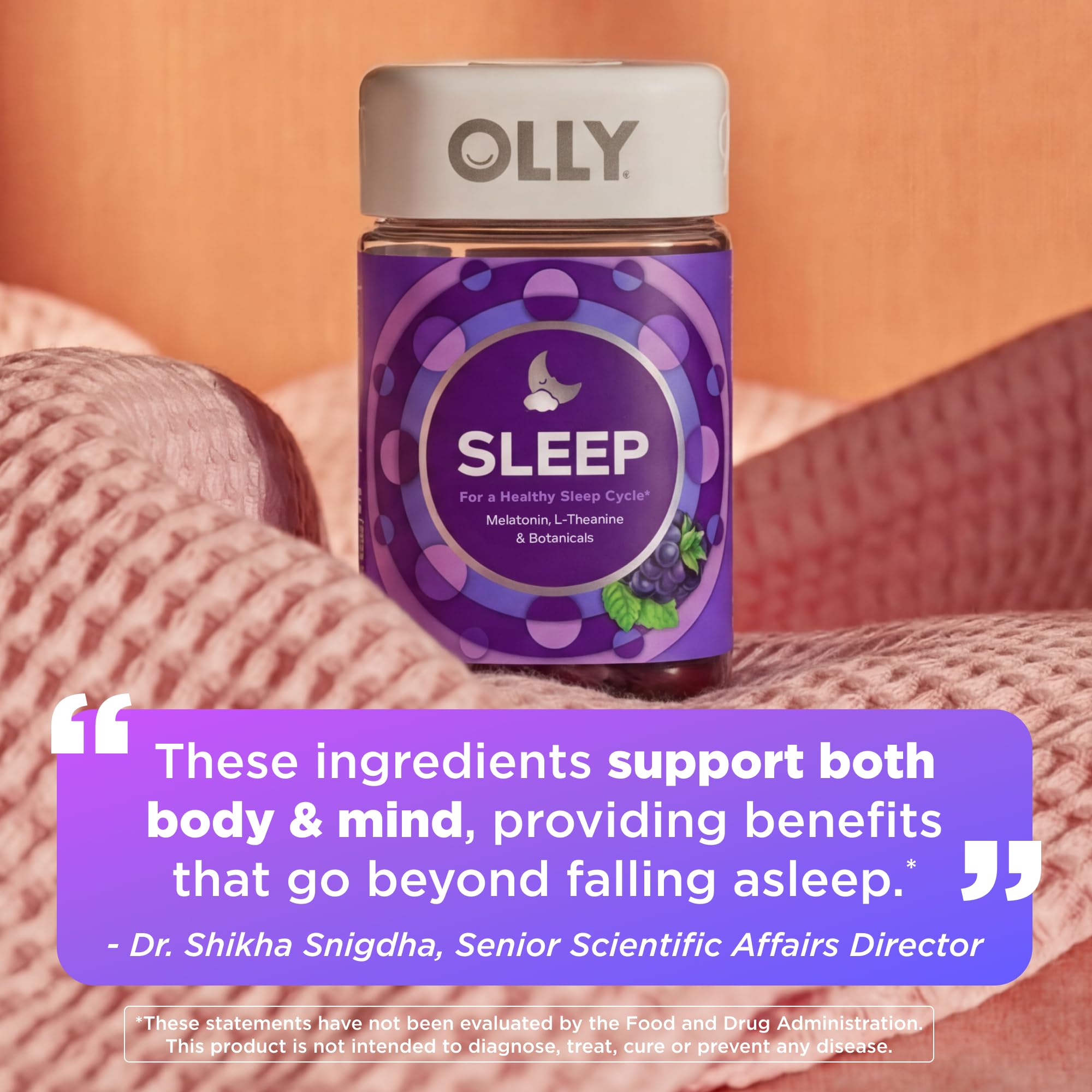 OLLY Sleep Gummy, 3 mg Melatonin, L-Theanine, Chamomile, Lemon Balm, Sleep Aid, Blackberry - 70 Count OLLY buy supplements canada
