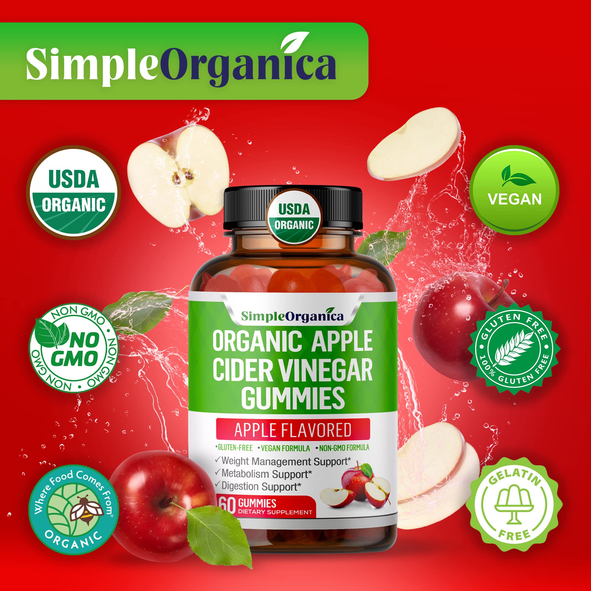 USDA Organic Apple Cider Vinegar Gummies with The Mother. AVC Keto Gummy Vitamins Simple Organica buy supplements canada