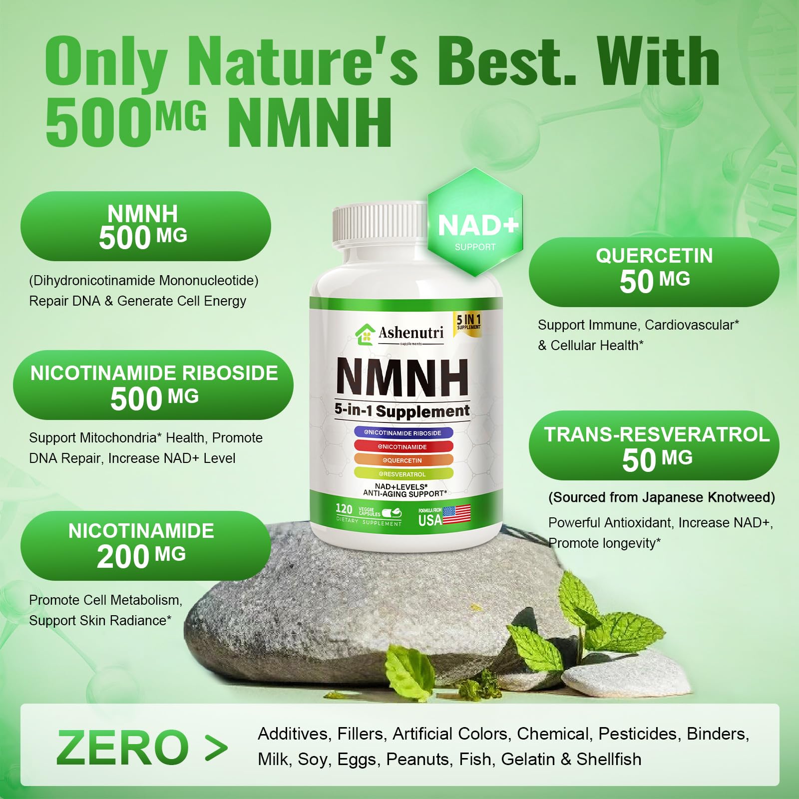 NMNH (Dihydronicotinamide Mononucleotide), NMN Alternative Supplement w/Niacinamide (Vitamin B3), Quercetin, Trans-Resveratrol, Support NAD+, Skin Cell Health*, Anti-Aging & Energy, 120 Caps Ashenutri buy supplements canada