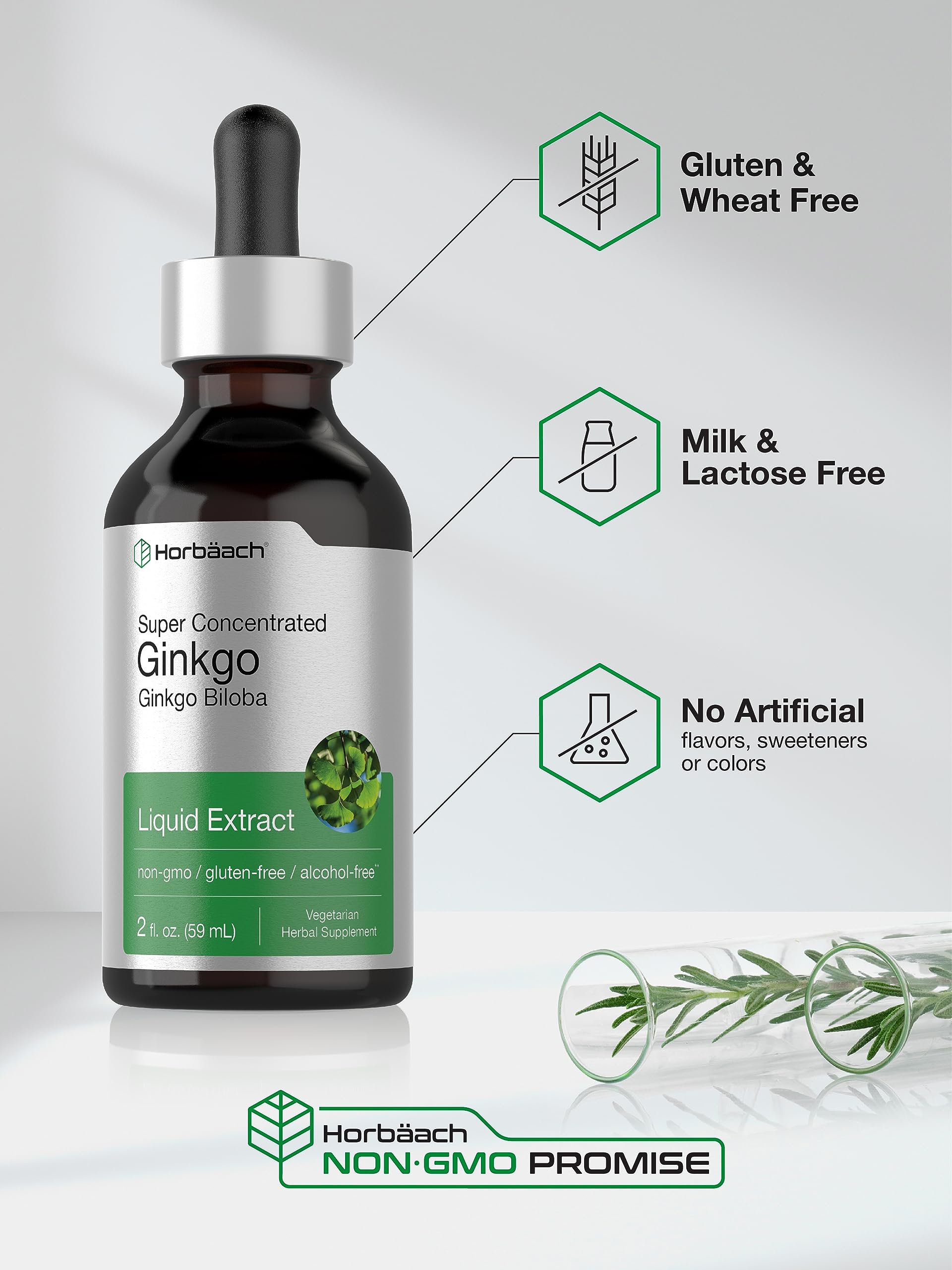 Ginkgo Biloba Extract Liquid 2 fl oz | Alcohol-Free Herb Supplement | Vegetarian Horbäach buy supplements canada