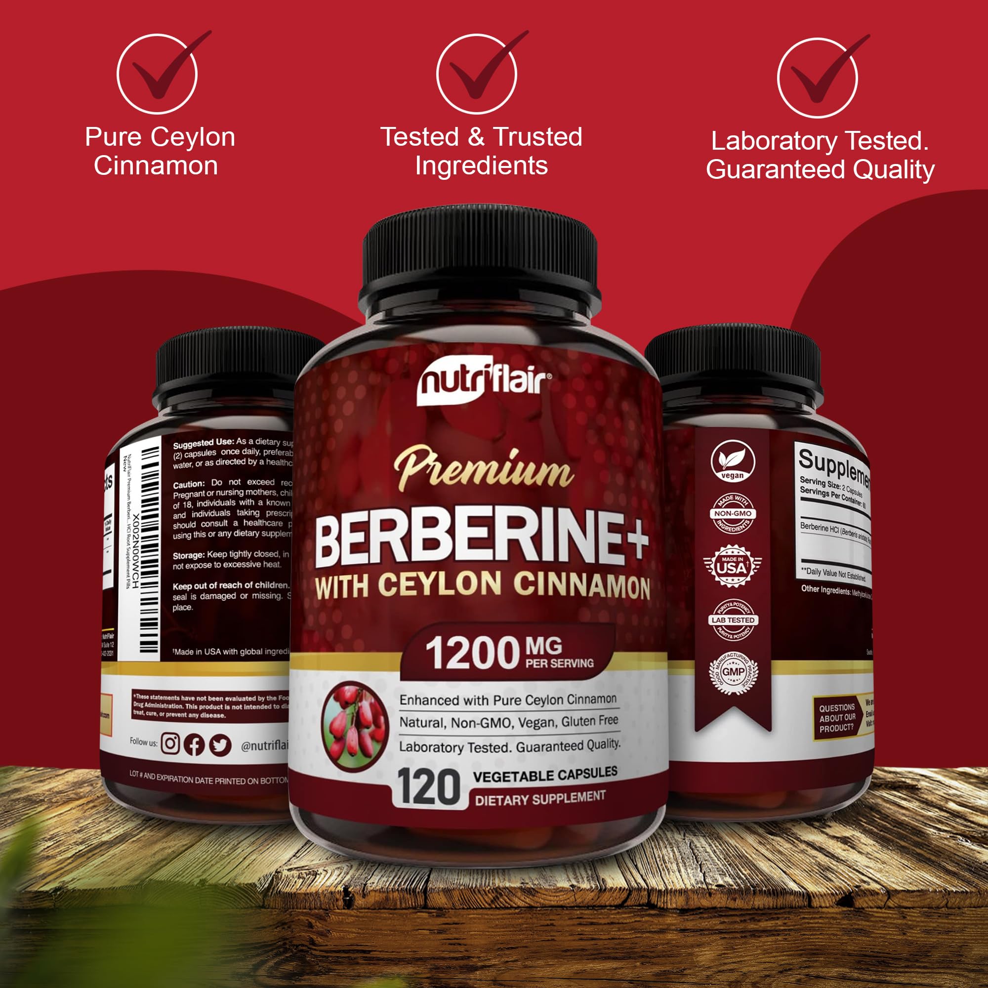 NutriFlair Premium HCL 1200mg, 120 Capsules - Plus Pure True Ceylon Cinnamon NutriFlair buy supplements canada