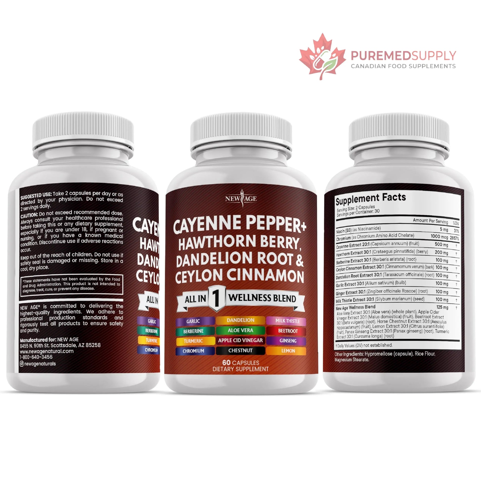 NEW AGE Cayenne Pepper Capsules Supplement with Hawthorn Berry, Dandelion Root, Ceylon Cinnamon, Garlic, Ginger, ACV, Milk Thistle, Beet Root, Aloe Vera - 120 Count NEW AGE buy supplements canada