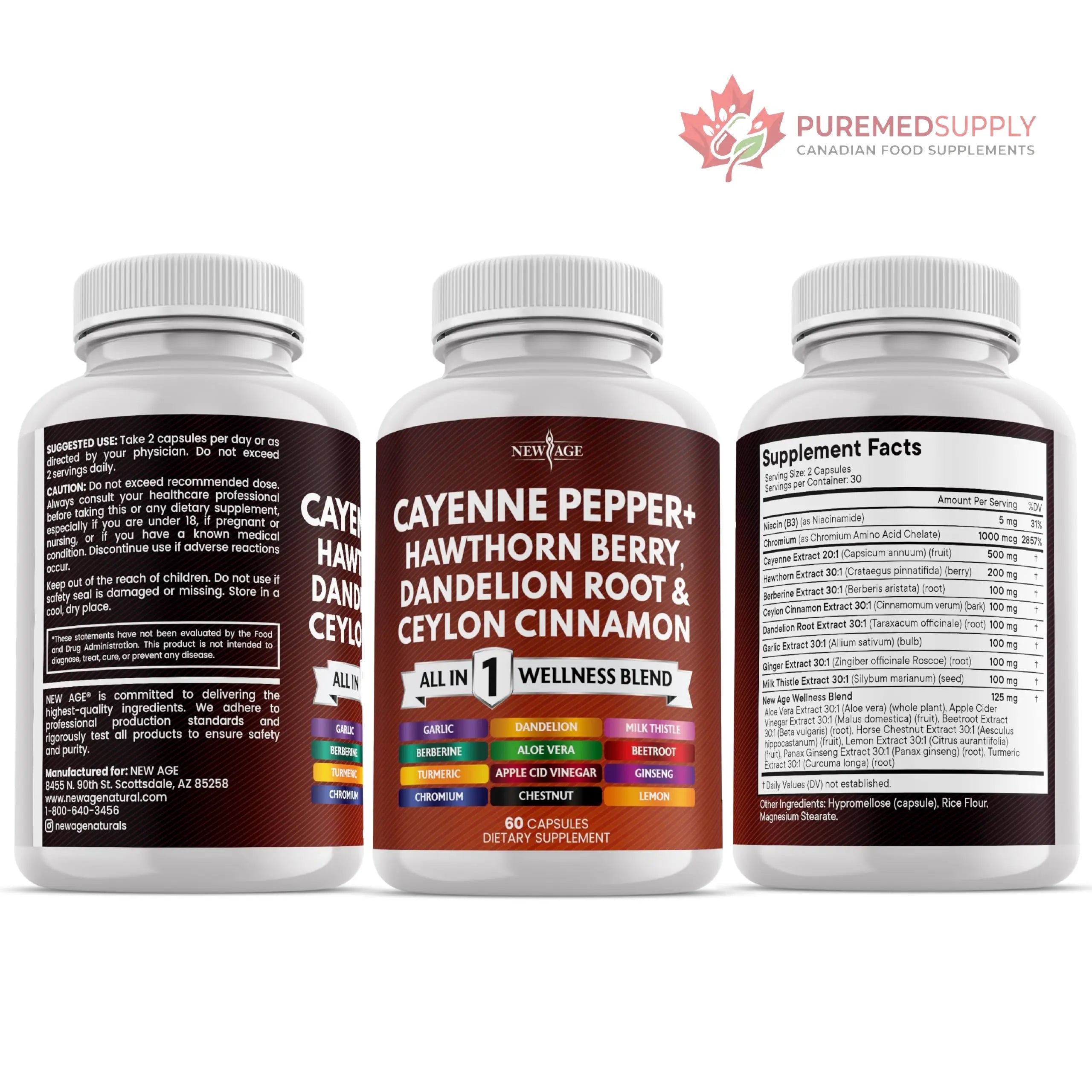 NEW AGE Cayenne Pepper Capsules Supplement with Hawthorn Berry, Dandelion Root, Ceylon Cinnamon, Garlic, Ginger, ACV, Milk Thistle, Beet Root, Aloe Vera - 120 Count NEW AGE buy supplements canada