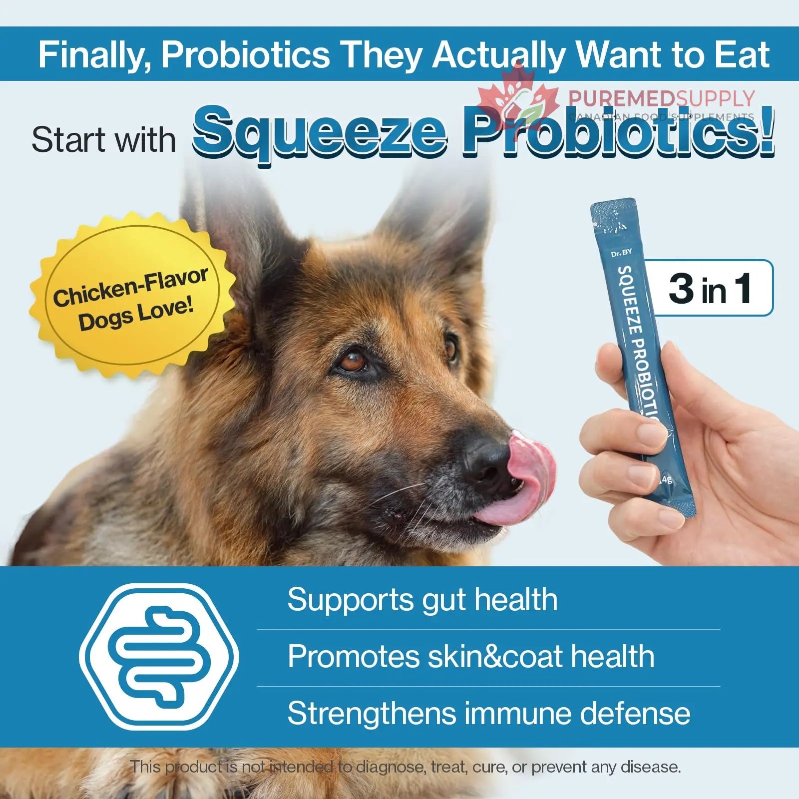 Doctor By Squeeze Probiotics for Dogs Gut Health Immunity Skin&Allergy Care Diarrhea Relief Digestive Stomach Support with L. crispatus KT-11 Lickable Paste Formula Individually Packaged, Chicken Doctor By buy supplements canada