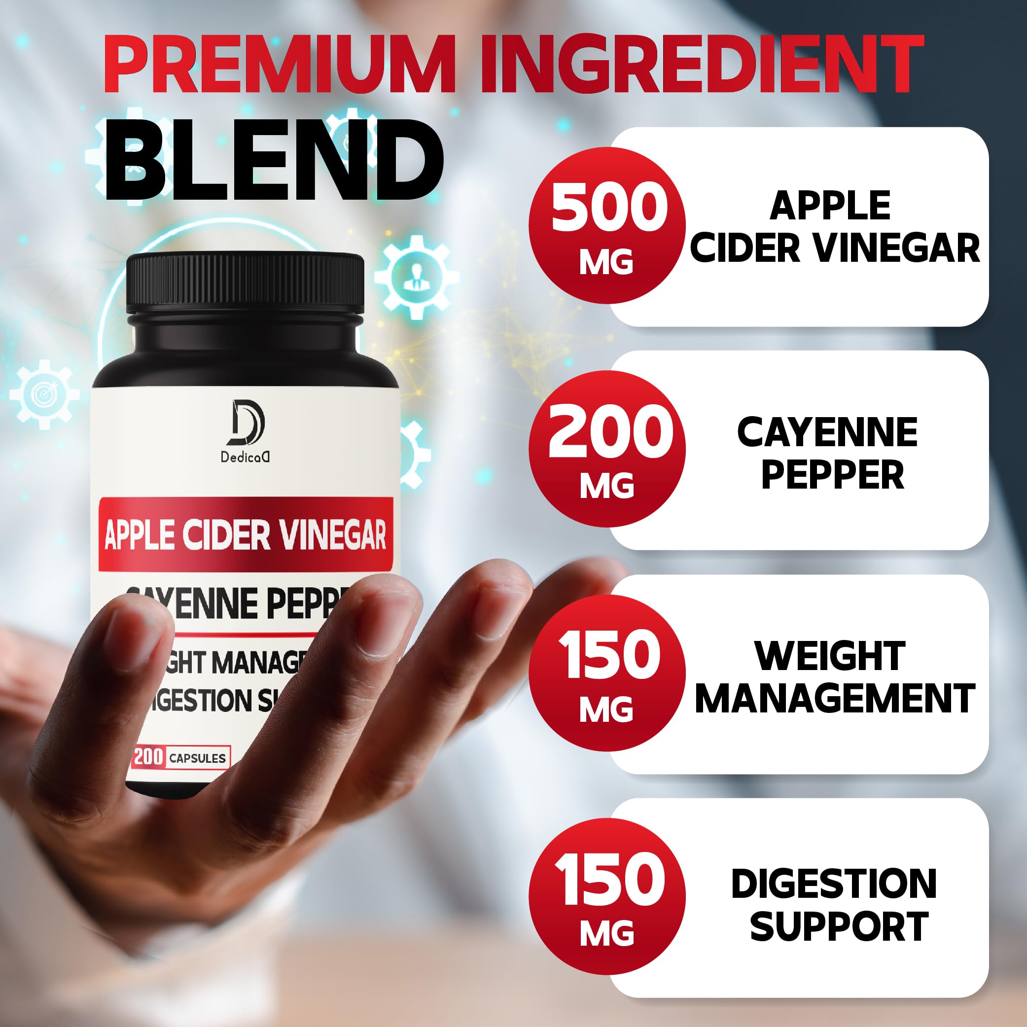 12in1 Apple Cider Vinegar Supplements - 200 Capsules with Cayenne Pepper, Grape Seed DEDICAD buy supplements canada