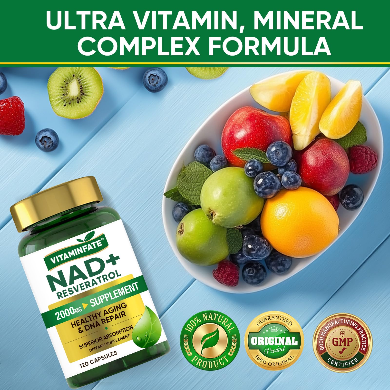 VITAMINFATE NAD+ Supplement 2000 mg - 120 Capsules True NAD+ & Resveratrol, NMN Alternative Supports Anti-Aging, Cellular Energy & Repair, Metabolism & Brain Boost for Men & Women VITAMINFATE buy supplements canada