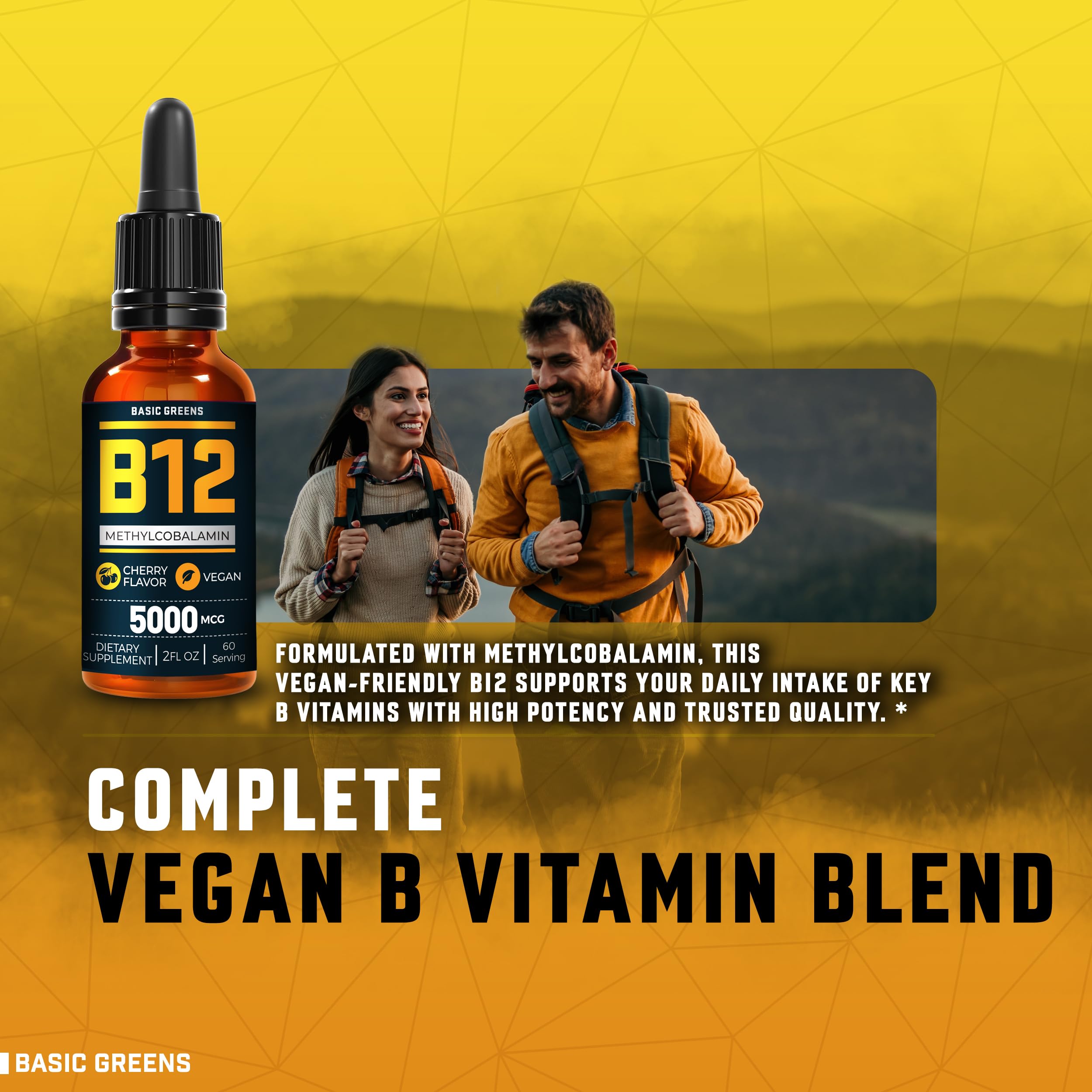Vitamin B12 Sublingual Liquid Drops 5000 mcg – Vegan Methyl B-12 Supplement for Energy & Focus – B 12 Vitamin for Women & Men BASIC GREENS buy supplements canada