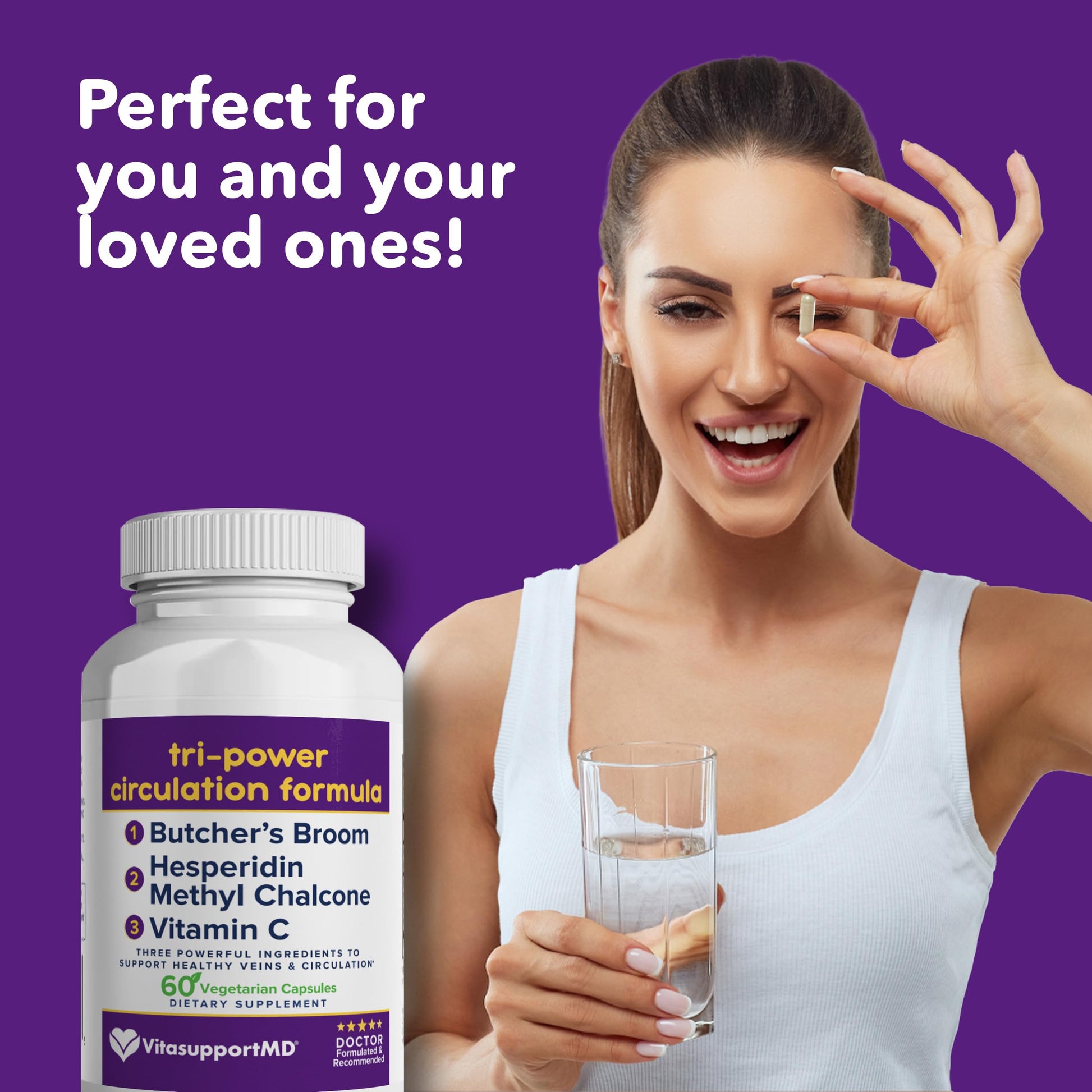 VITASUPPORTMD Tri-Power Circulation Formula - Circulation Supplement with Butcher's Broom, Hesperidin Methyl Chalcone, and Vitamin C, 60 Capsules, for Blood and Leg Circulation, Vein Health Support VITASUPPORTMD buy supplements canada